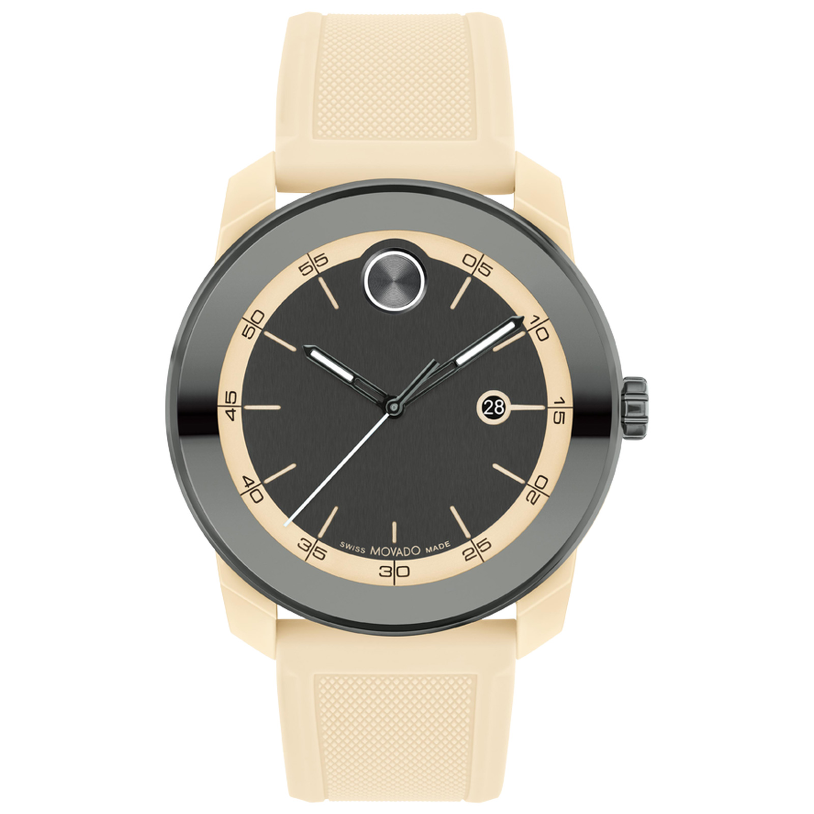 BOLD TR90 Gunmetal and Black Dial Light Sand Silicone Strap Watch 42mm - Movado 3601207