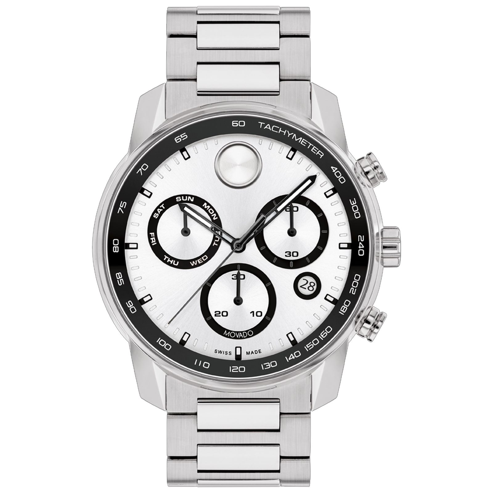 BOLD Verso Chronograph Silver-Tone Dial Stainless Steel Watch 44mm - Movado 3600905