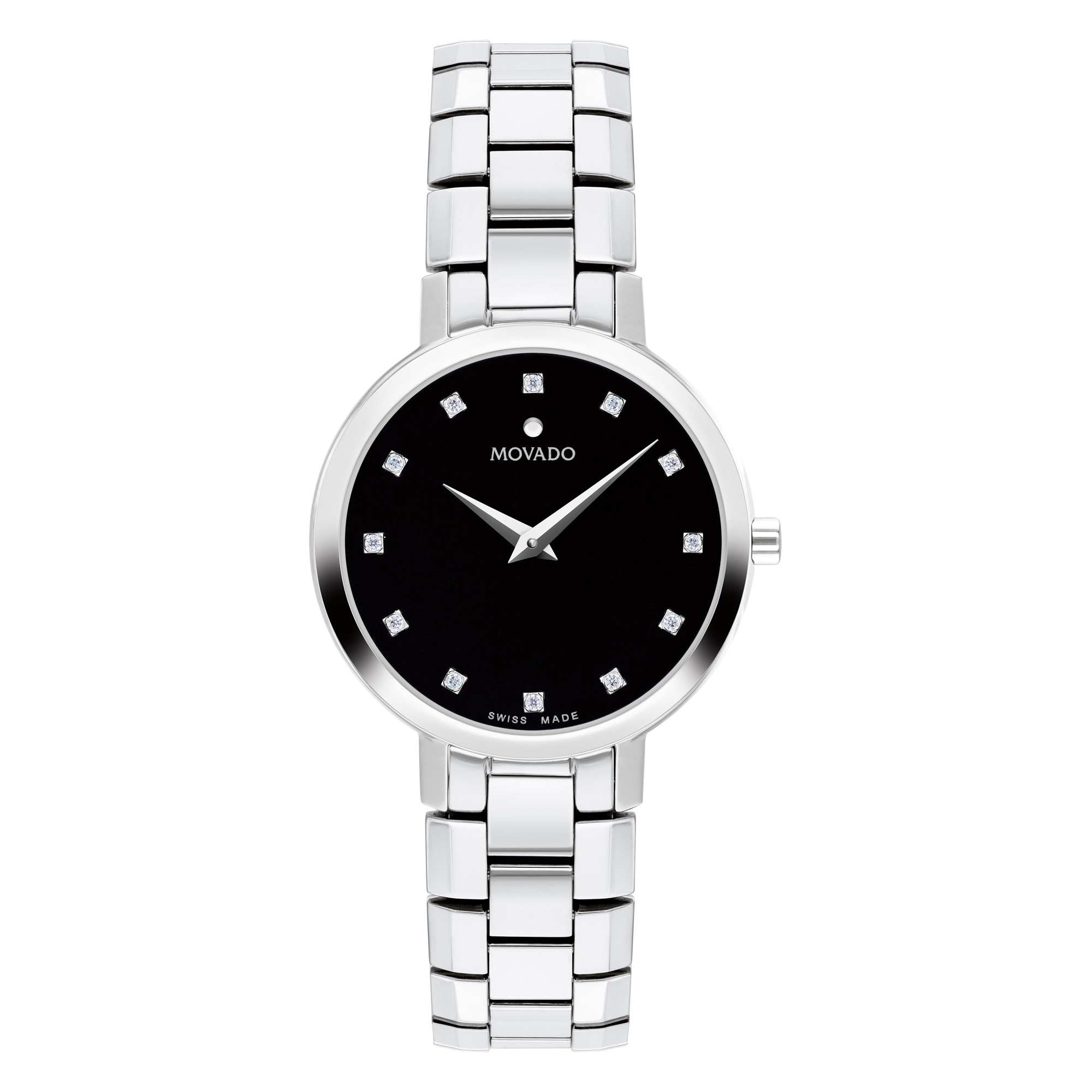 Faceto Black Diamond Dial Stainless Steel Bracelet Watch 28mm - 0 - Movado 607866