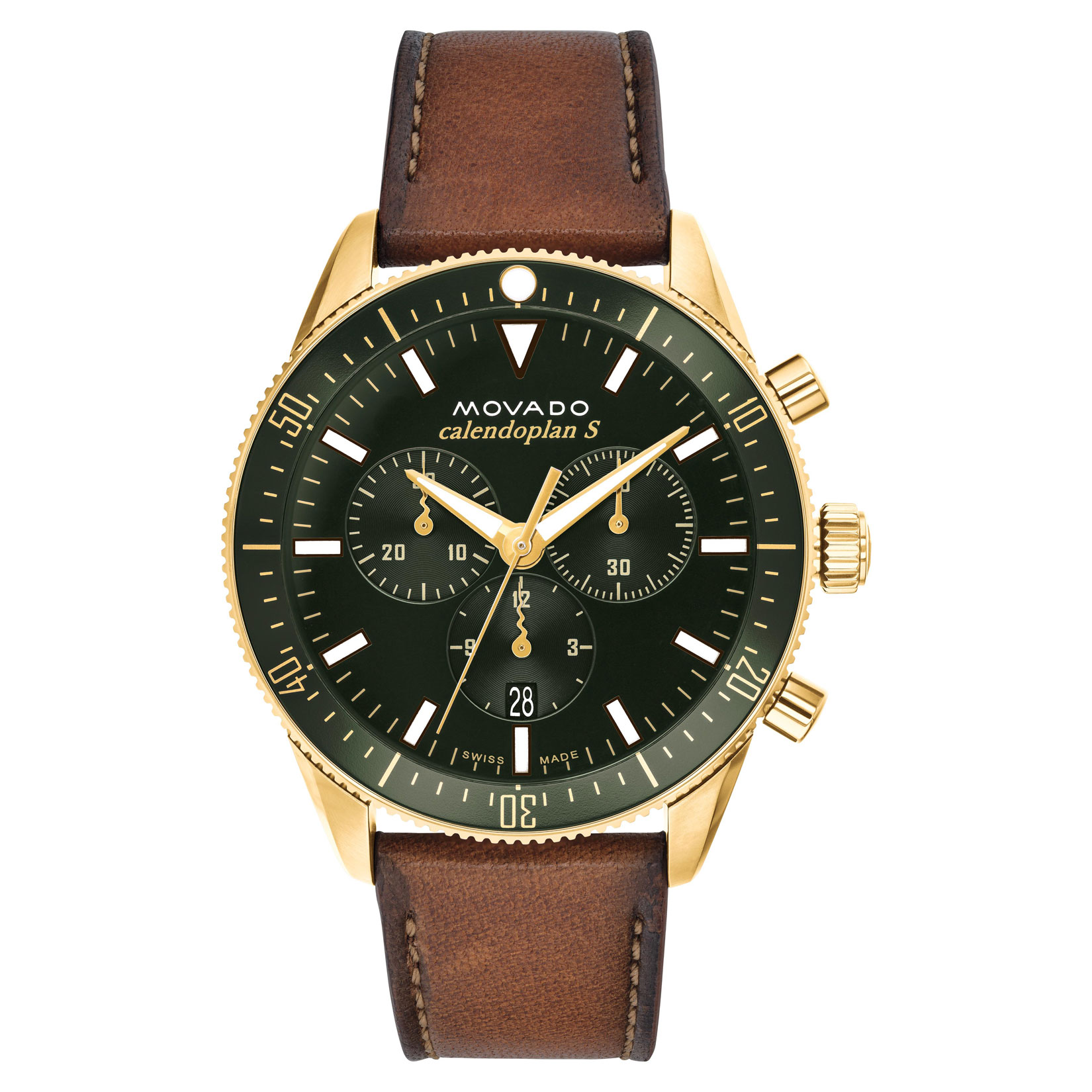 Heritage Calendoplan S Green Dial Leather Strap Watch | 42mm | - Movado 3650122