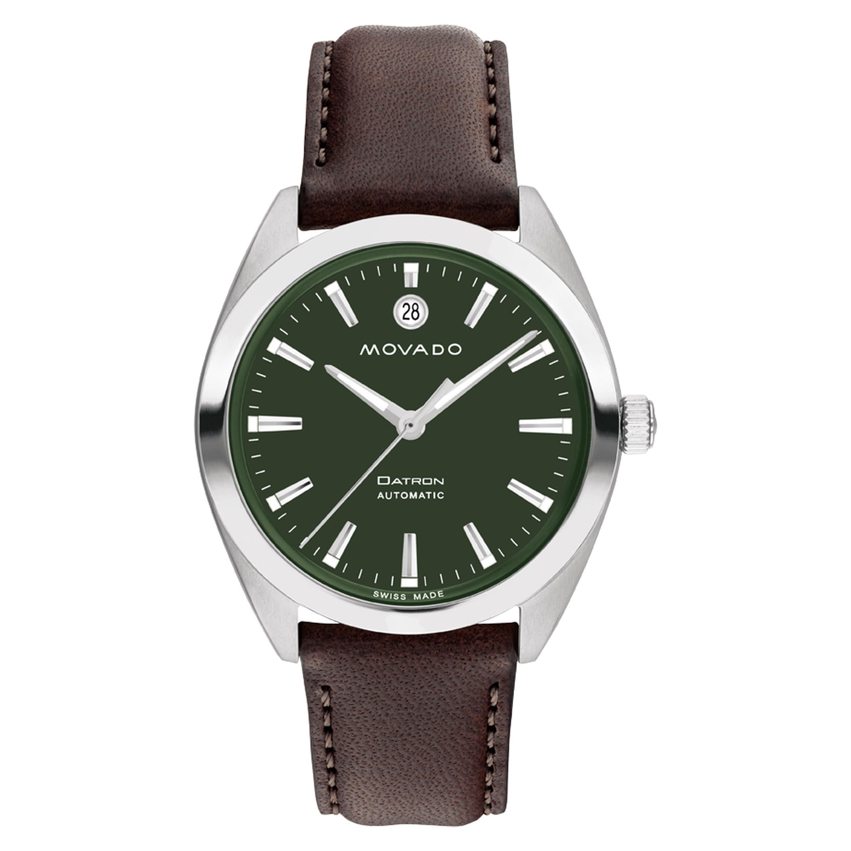 Heritage Datron Automatic Green Dial Leather Strap Watch | 40mm | - Movado 3650174