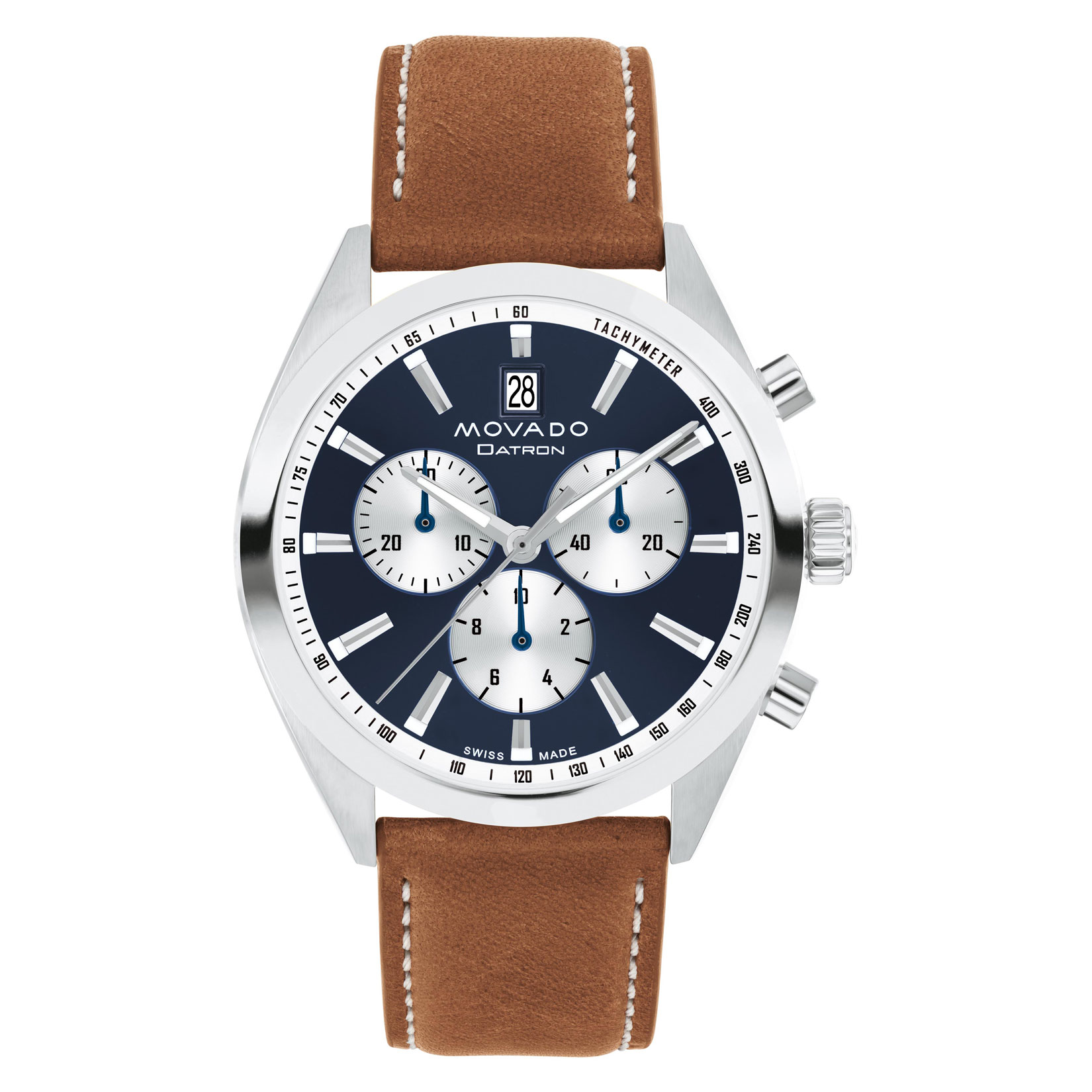 Heritage Datron Navy Dial Cognac Calfskin Strap Watch | 41mm | - Movado 3650181