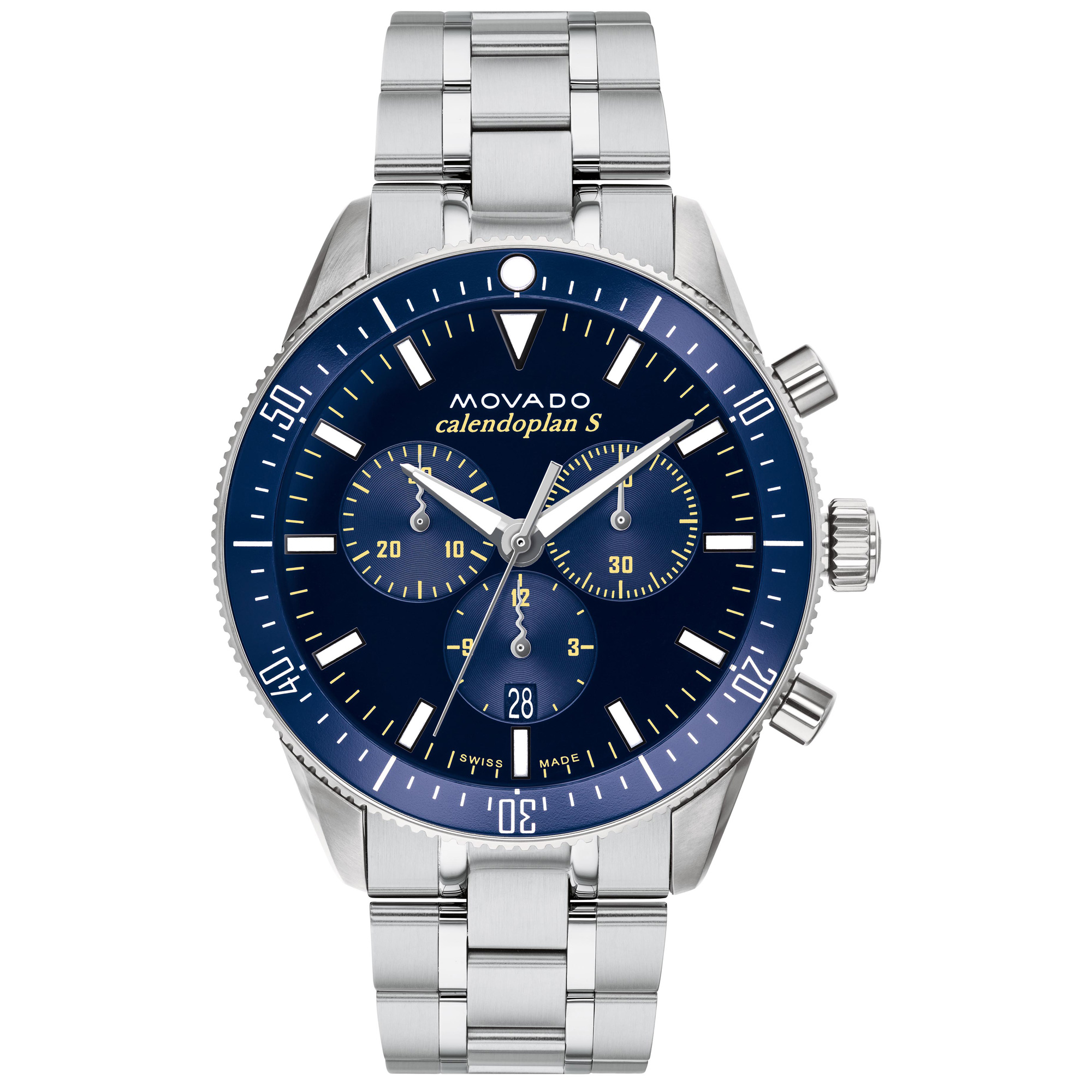 Heritage Series Calendoplan S Chronograph Blue Dial and Stainless Steel Bracelet Watch | 42mm | - Movado 3650124