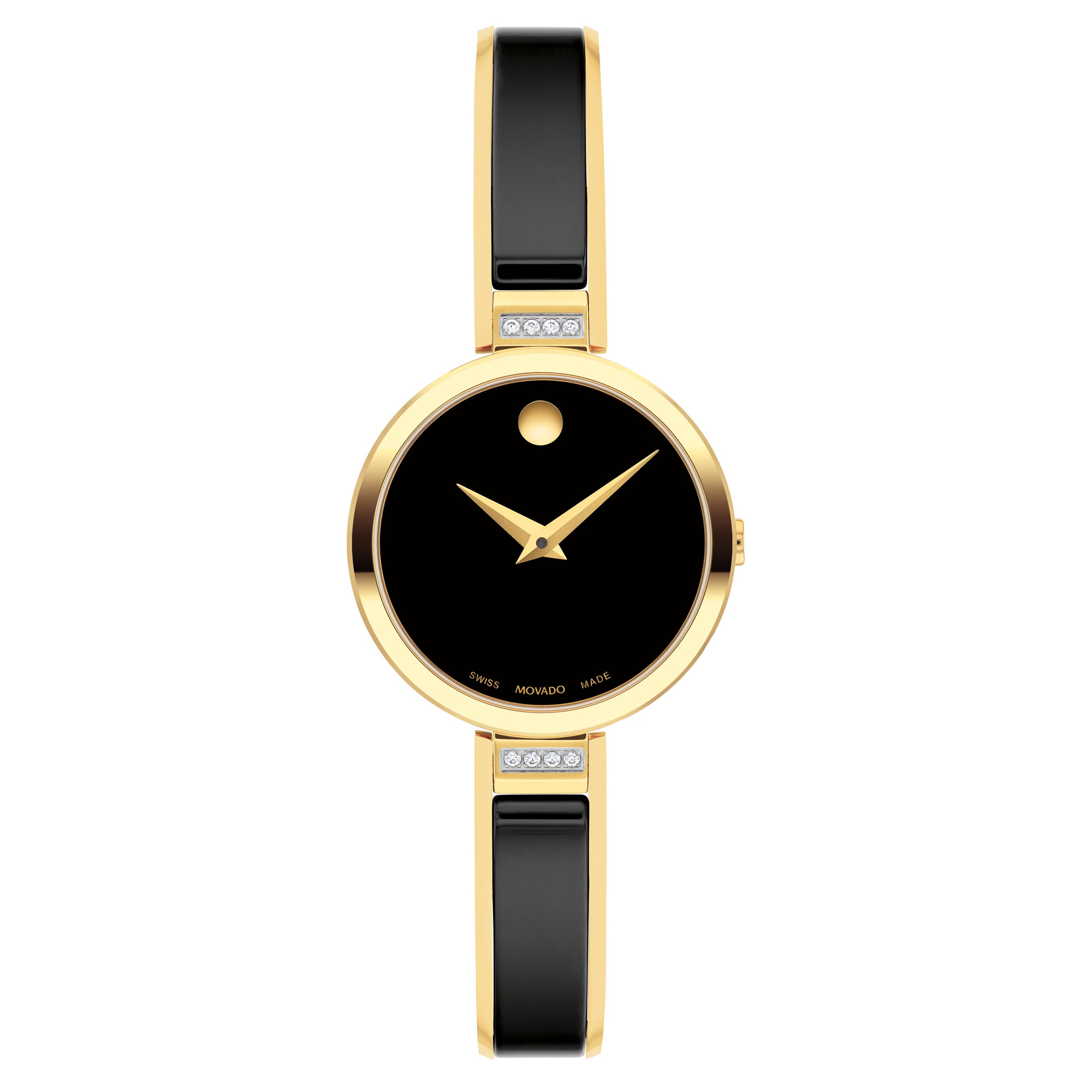 Moda Yellow Gold PVD and Black Ceramic Bangle Bracelet Watch | 24mm | - Movado 0607716