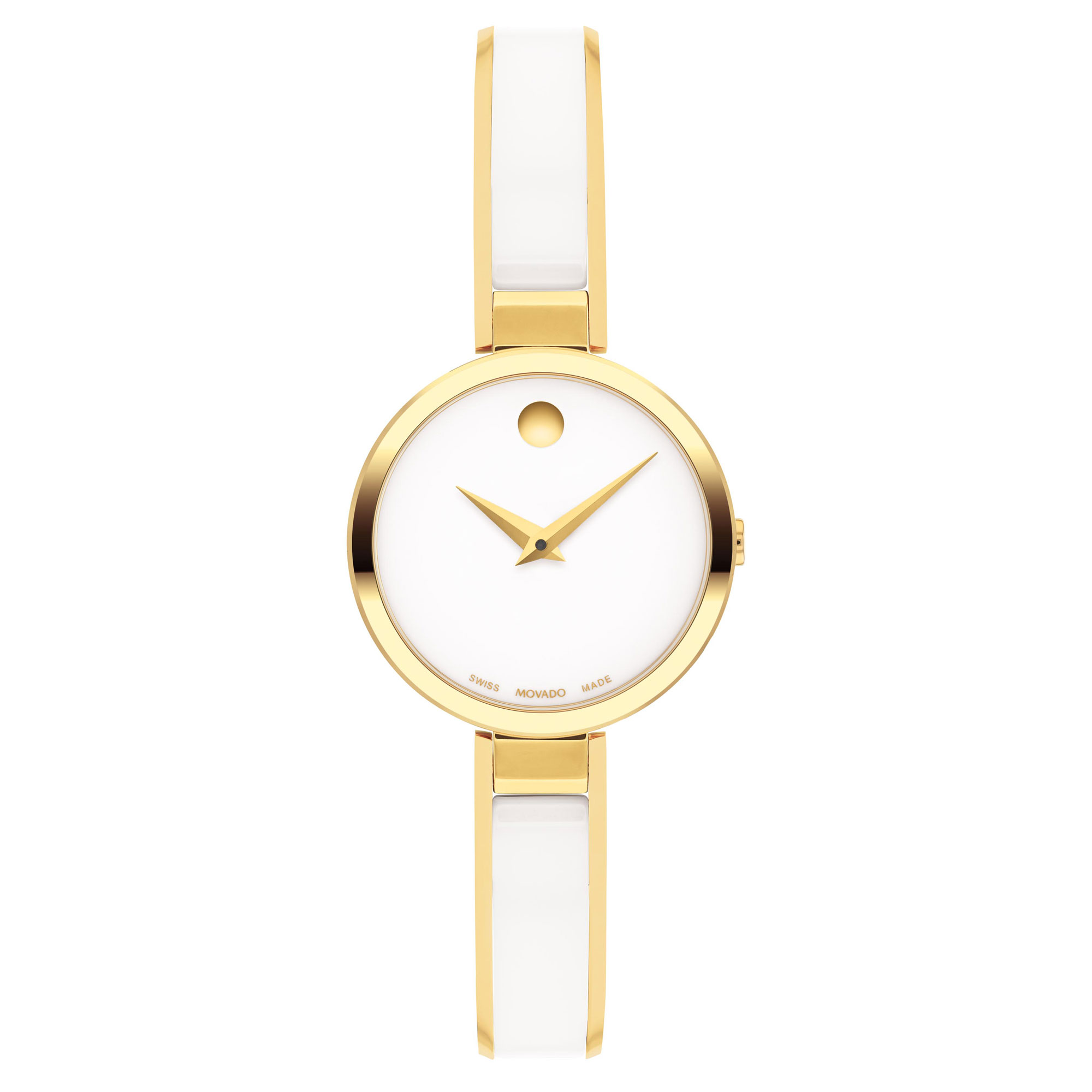 Moda Yellow Gold PVD and White Ceramic Bangle Bracelet Watch | 24mm | 0 - Movado 607715