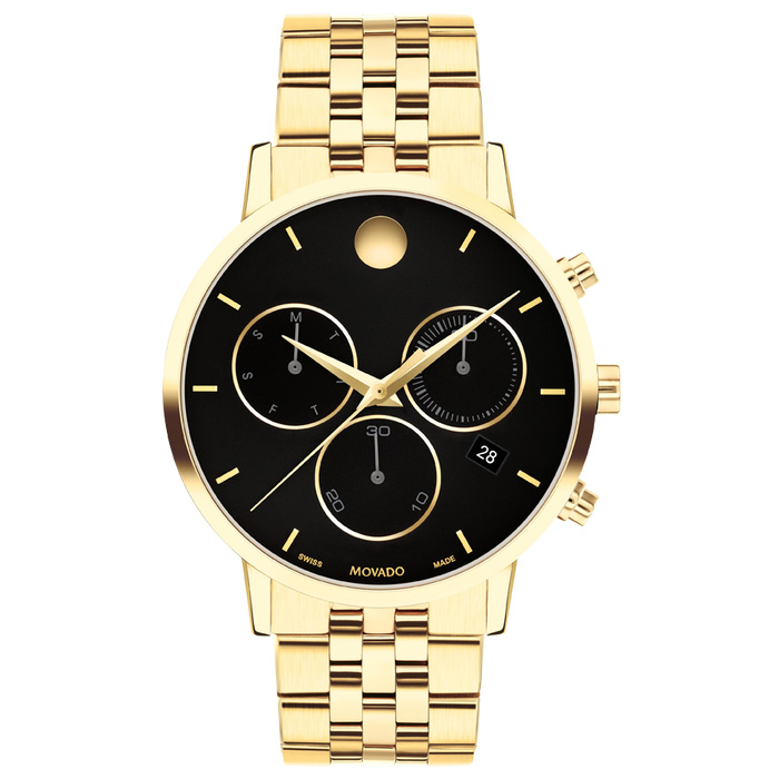 Museum Classic Black Dial Gold-Tone Stainless Steel Bracelet Watch 42mm - 0 - Movado 607810