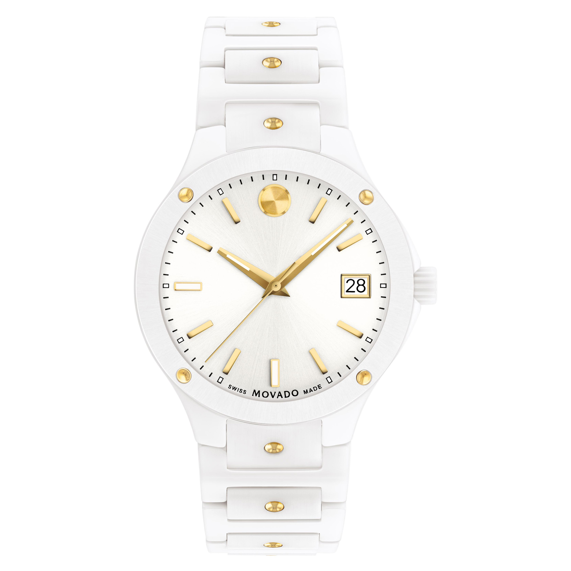 SE White Ceramic and Yellow Gold PVD Bracelet Watch | 33mm | - Movado 0607740