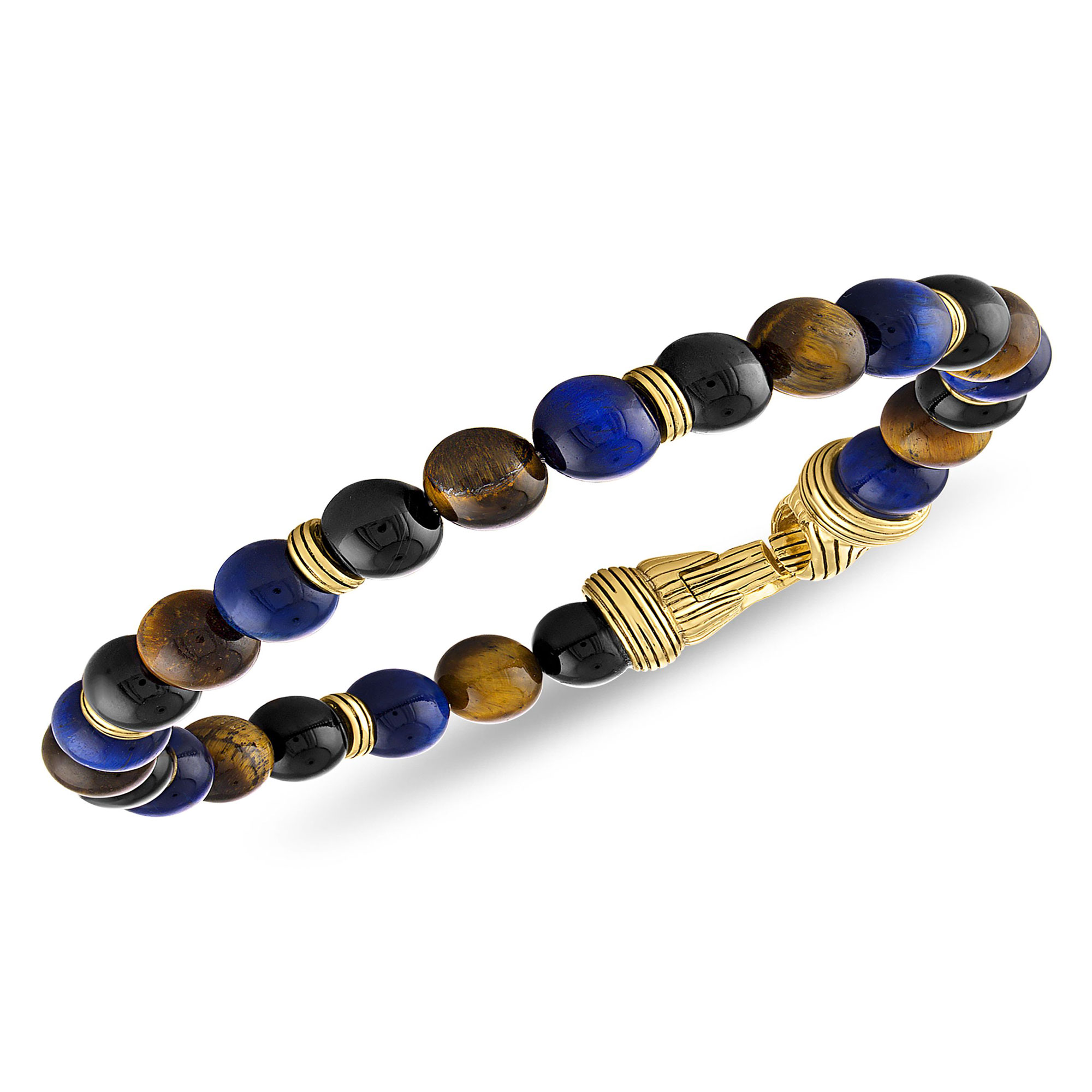 Multicolor Tiger's Eye Beaded Bracelet in Gold-Plated Sterling Si