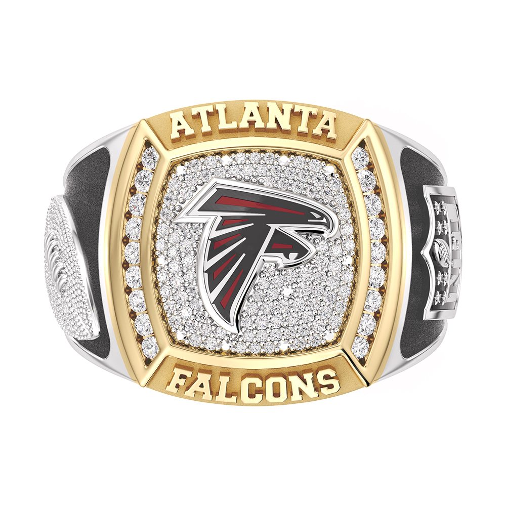 Nfl Truefans Mens Atlanta Falcons 12ctw Diamond Two-Tone Yellow Gold and Sterling Silver Ring Ring Size 13 1800$