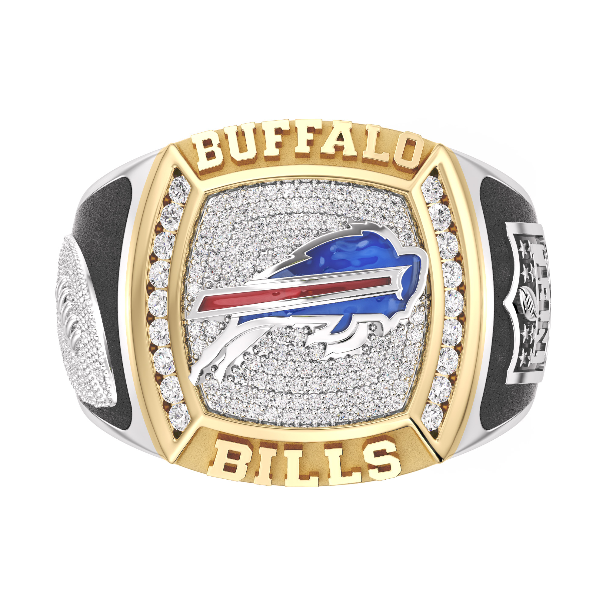 Nfl Truefans Mens Buffalo Bills 12ctw Diamond Two-Tone Yellow Gold and Sterling Silver Ring Ring Size 15 2200$