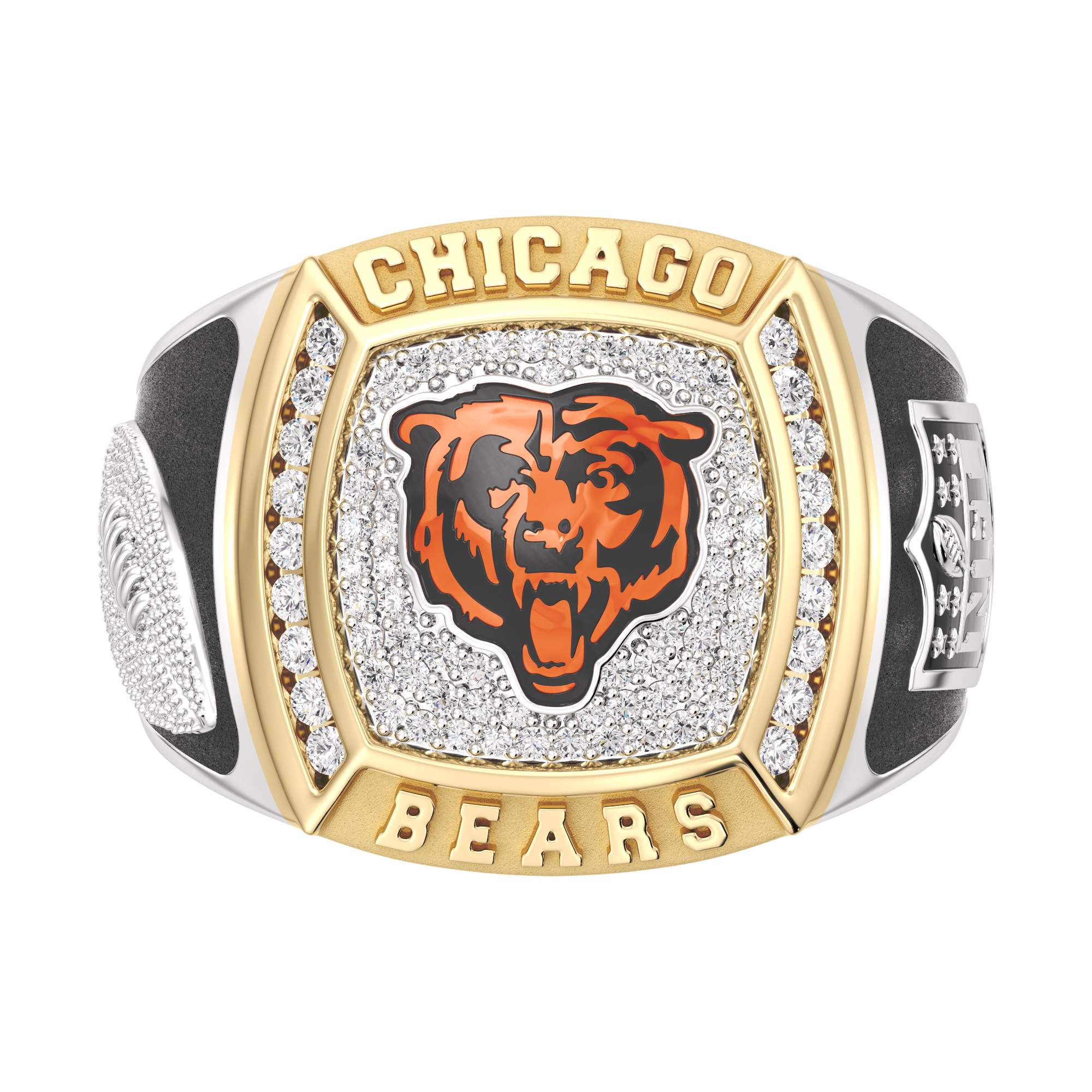 Nfl Truefans Mens Chicago Bears 12ctw Diamond Two-Tone Yellow Gold and Sterling Silver Ring Ring Size 11 2000$