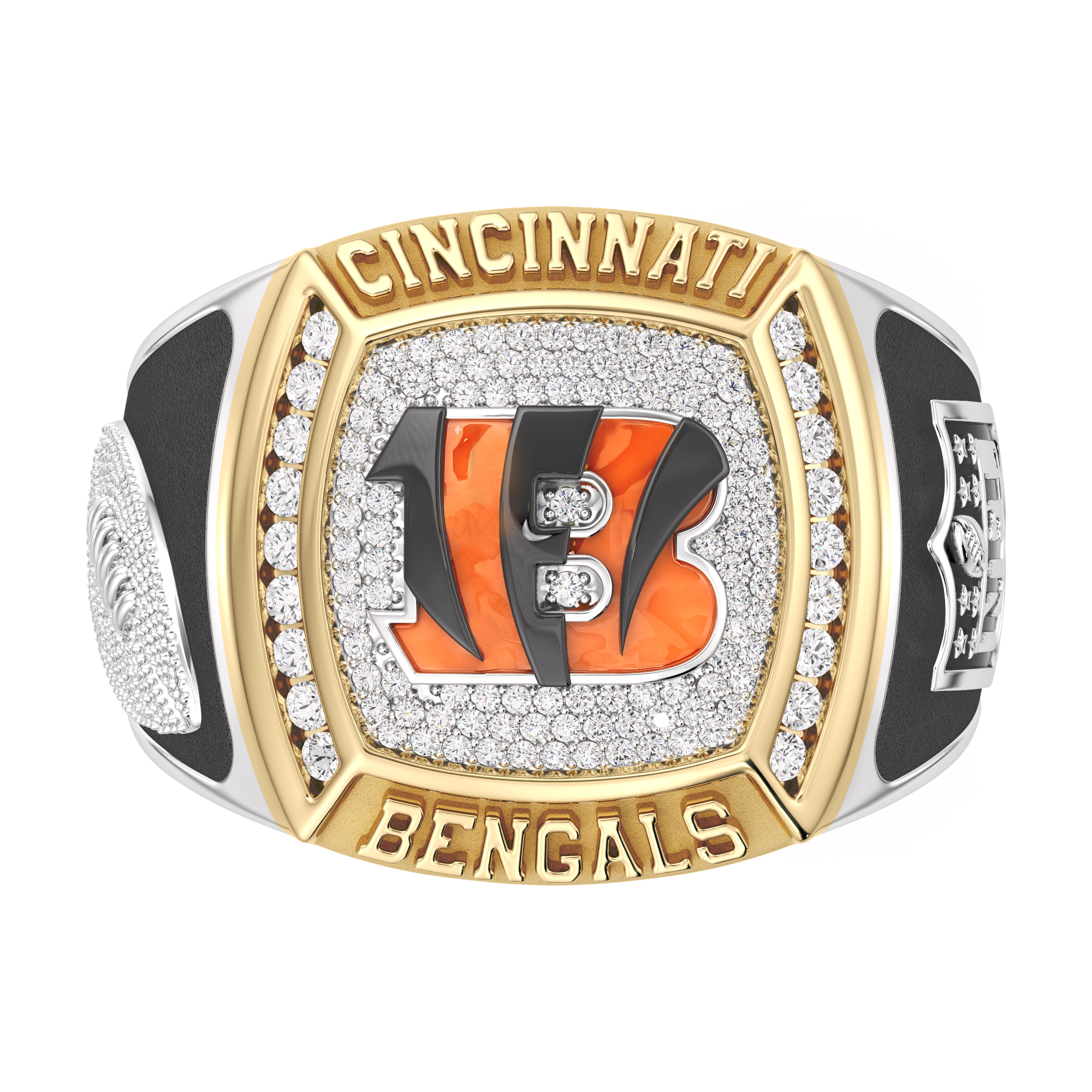 Nfl Truefans Men's  Cincinnati Bengals 1/2ctw Diamond Two-Tone Yellow Gold and Sterling Silver Ring  Ring Size: 15