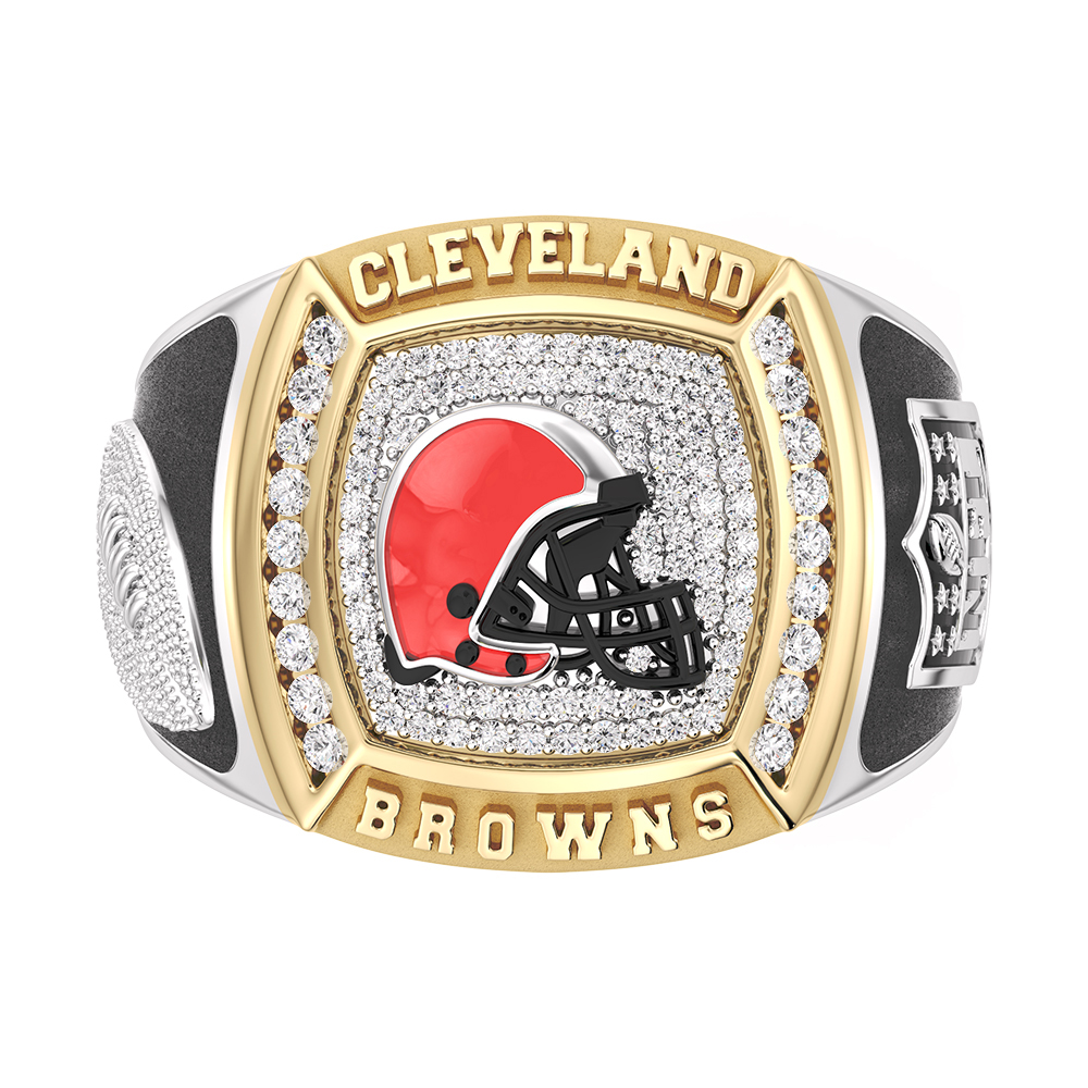 Nfl Truefans Mens Cleveland Browns 12ctw Diamond Two-Tone Yellow Gold and Sterling Silver Ring Ring Size 12 1700$