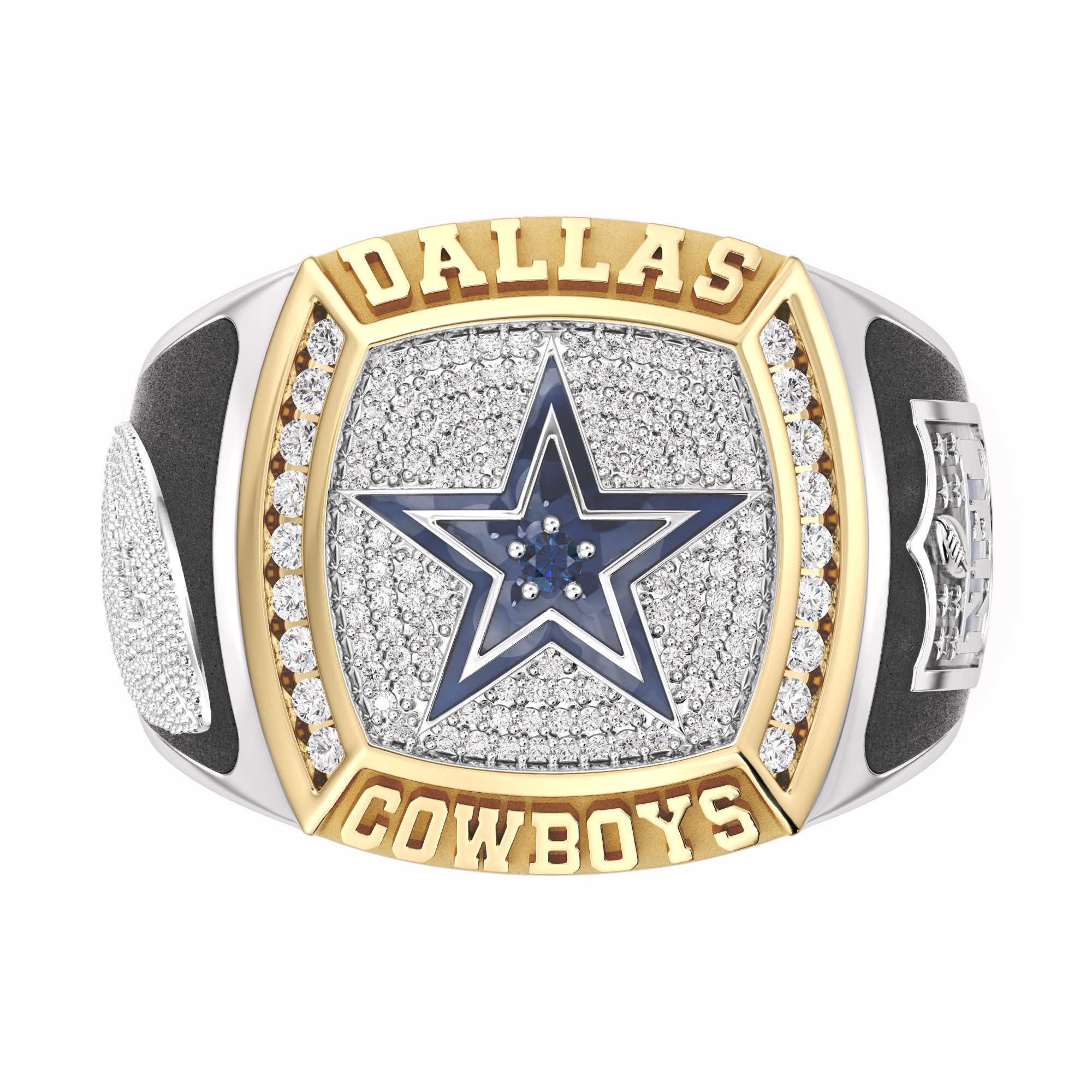 Nfl Truefans Men's  Dallas Cowboys 1/2ctw Diamond and Created Blue Sapphire Two-Tone Yellow Gold and Sterling Silver Ring  Ring Size: 9
