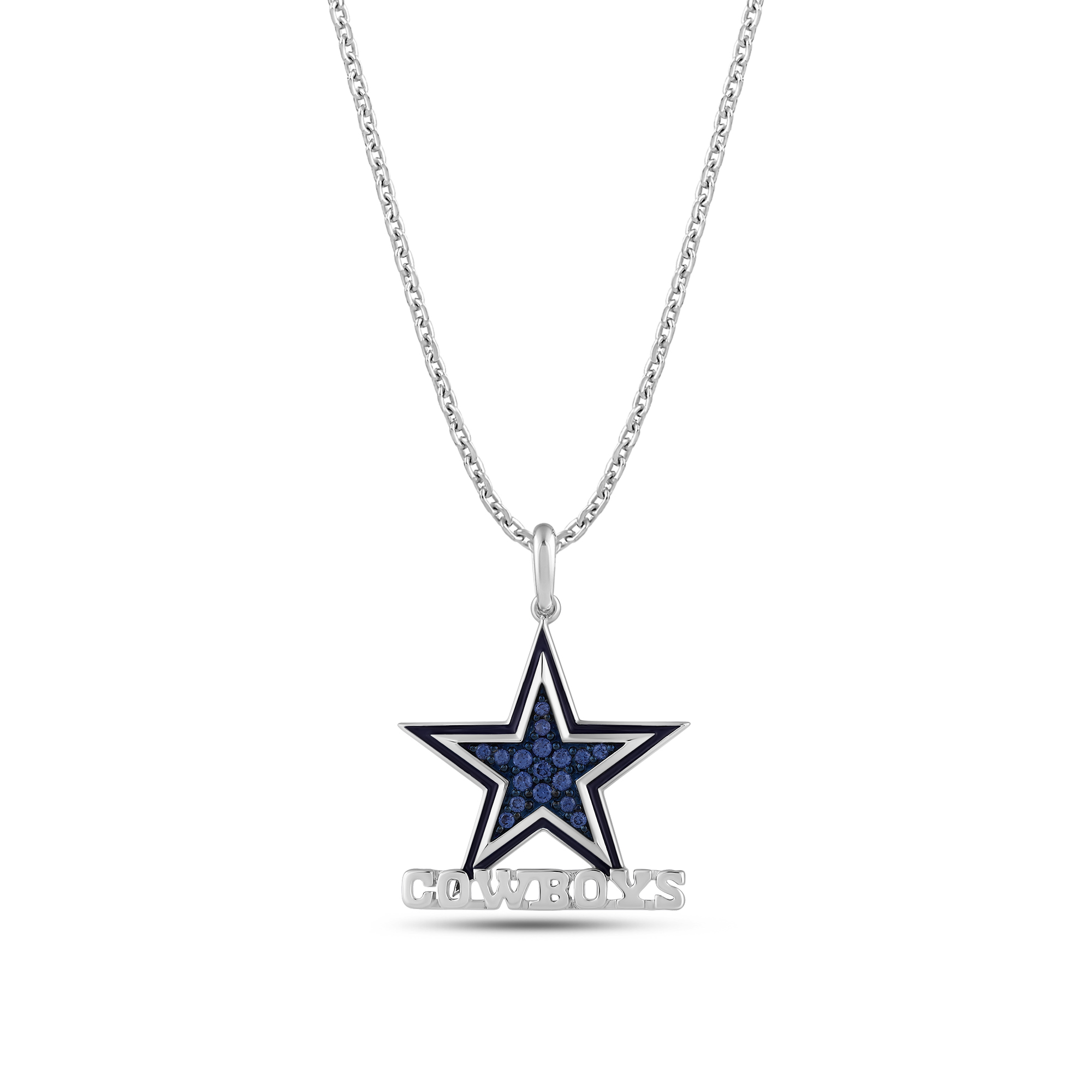 Nfl Truefans  Dallas Cowboys Blue Cubic Zirconia Sterling Silver Pendant Necklace