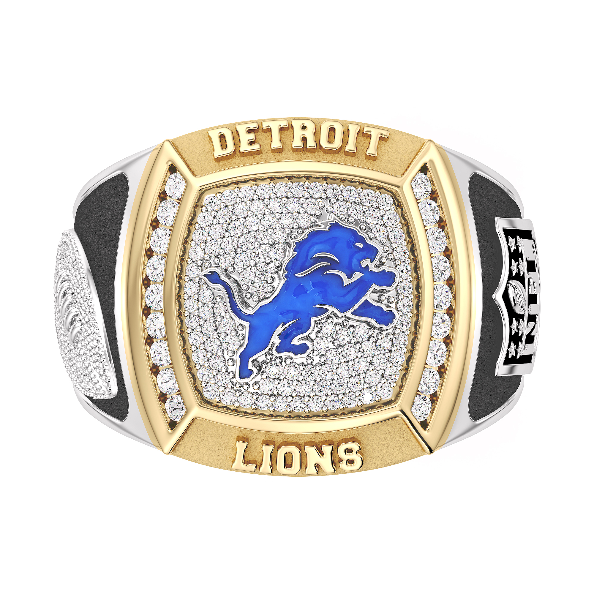 Nfl Truefans Mens Detroit Lions 12ctw Diamond Two-Tone Yellow Gold and Sterling Silver Ring - Size 15 2000$