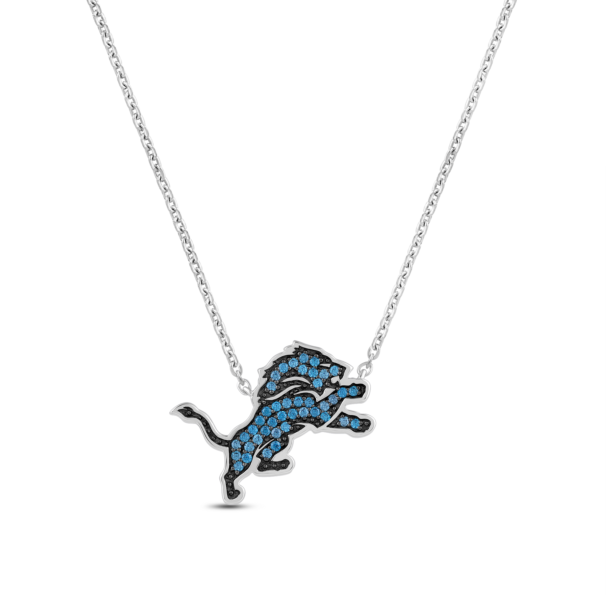 Nfl Truefans  Detroit Lions Blue Cubic Zirconia Sterling Silver Pendant Necklace