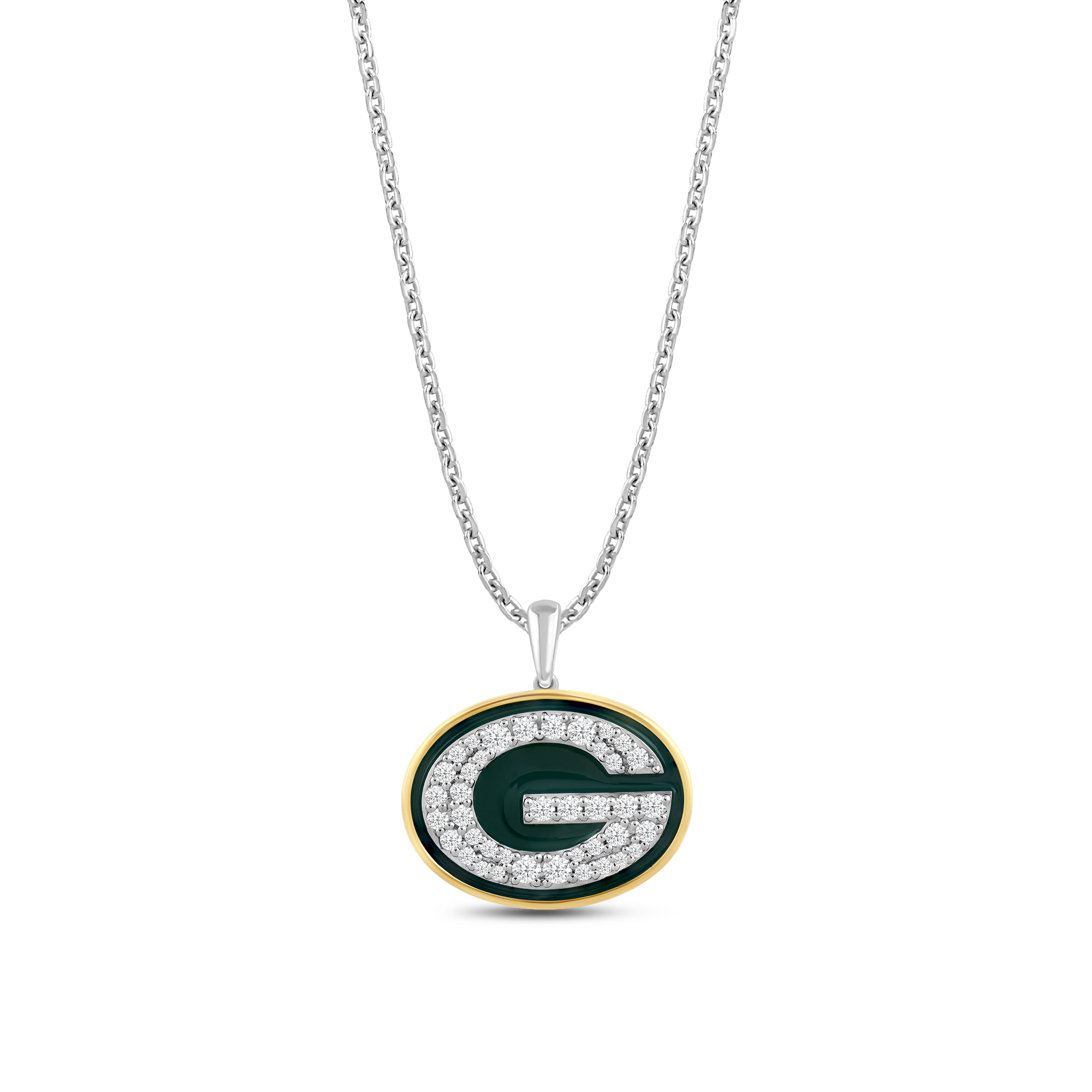 Nfl Truefans  Green Bay Packers Cubic Zirconia Sterling Silver and Yellow Gold Plated Pendant Necklace
