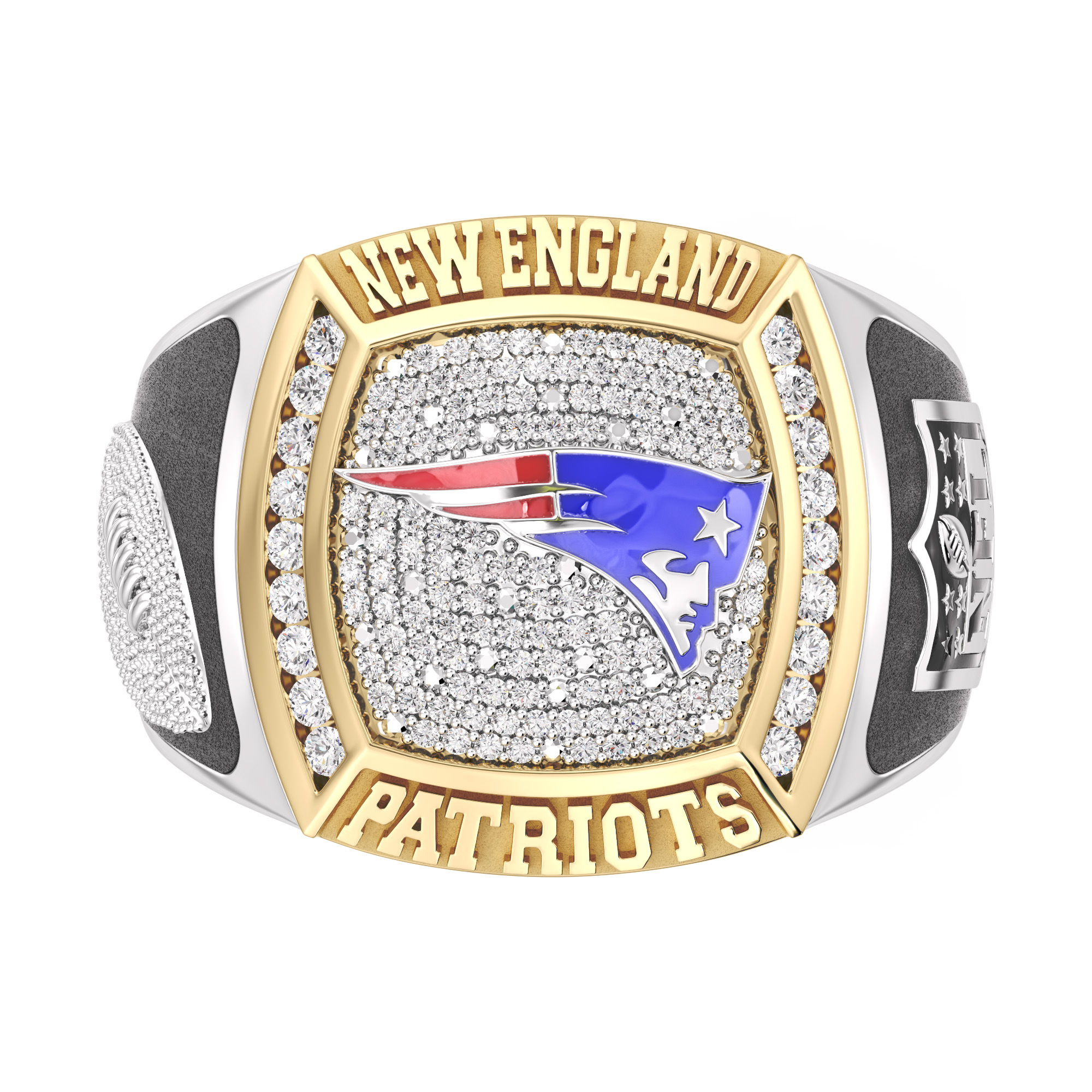 Nfl Truefans Mens New England Patriots 12ctw Diamond Two-Tone Yellow Gold and Sterling Silver Ring - Size 9 2000$