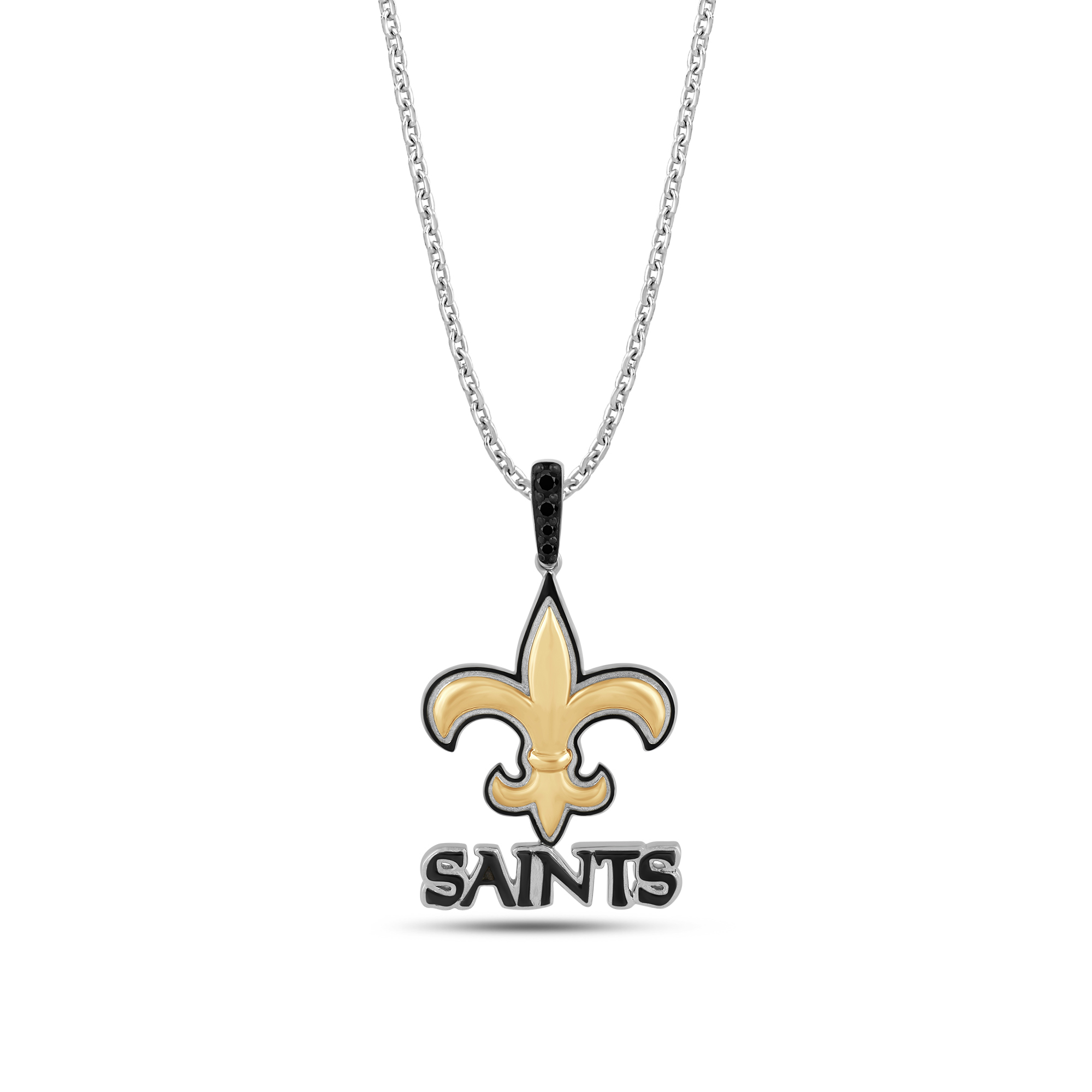Nfl Truefans  New Orleans Saints Black Cubic Zirconia Sterling Silver and Gold-Plated Pendant Necklace
