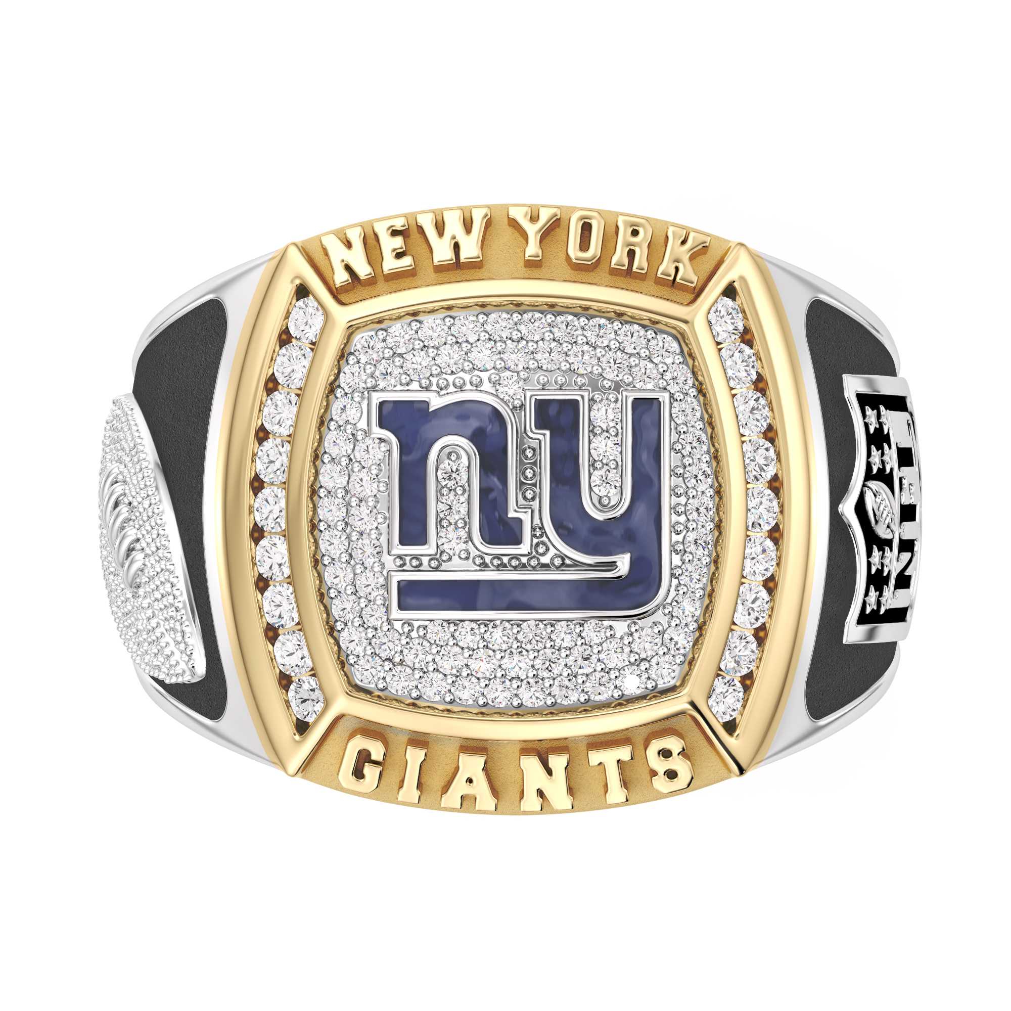 Nfl Truefans Mens New York Giants 12ctw Diamond Two-Tone Yellow Gold and Sterling Silver Ring Ring Size 15 2000$