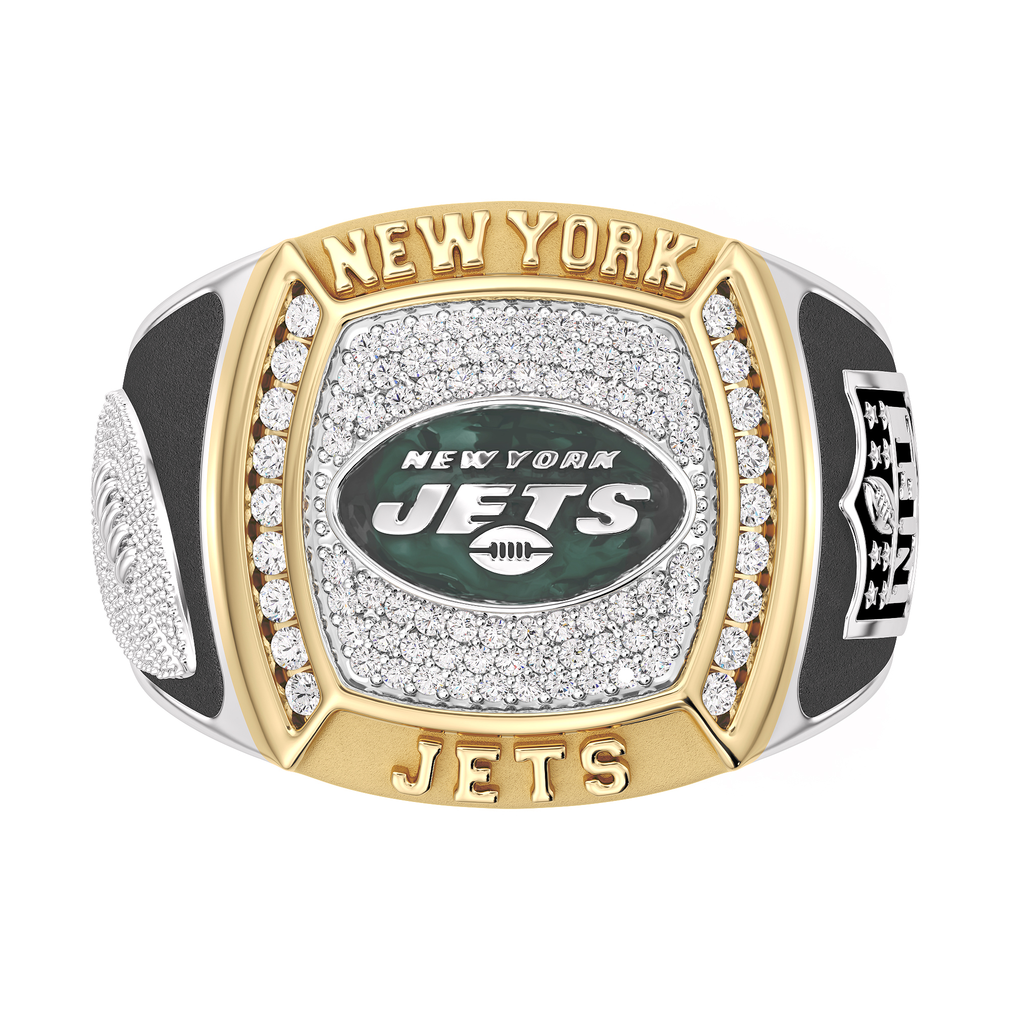 Nfl Truefans Men's  New York Jets 1/2ctw Diamond Two-Tone Yellow Gold and Sterling Silver Ring  Ring Size: 12