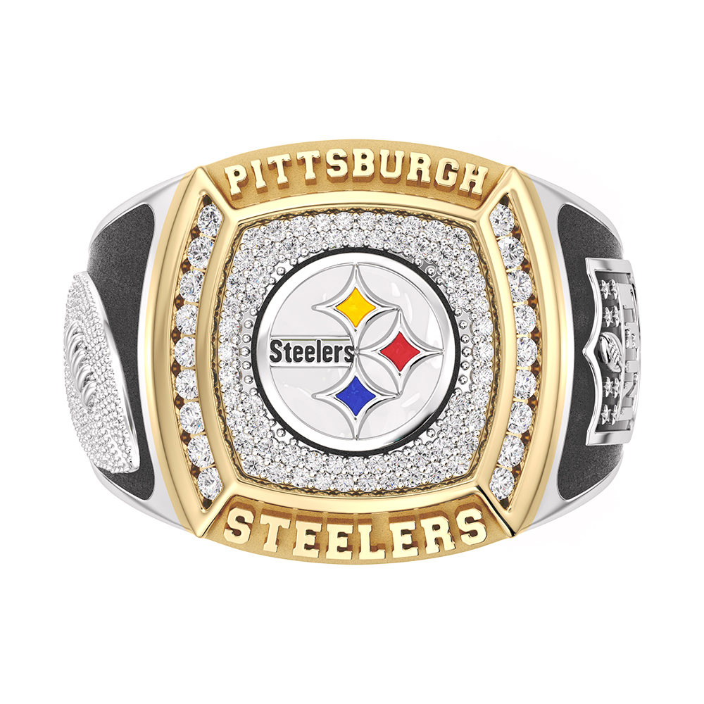 Nfl Truefans Mens Pittsburgh Steelers 12ctw Diamond Two-Tone Yellow Gold and Sterling Silver Ring - Size 12 1700$