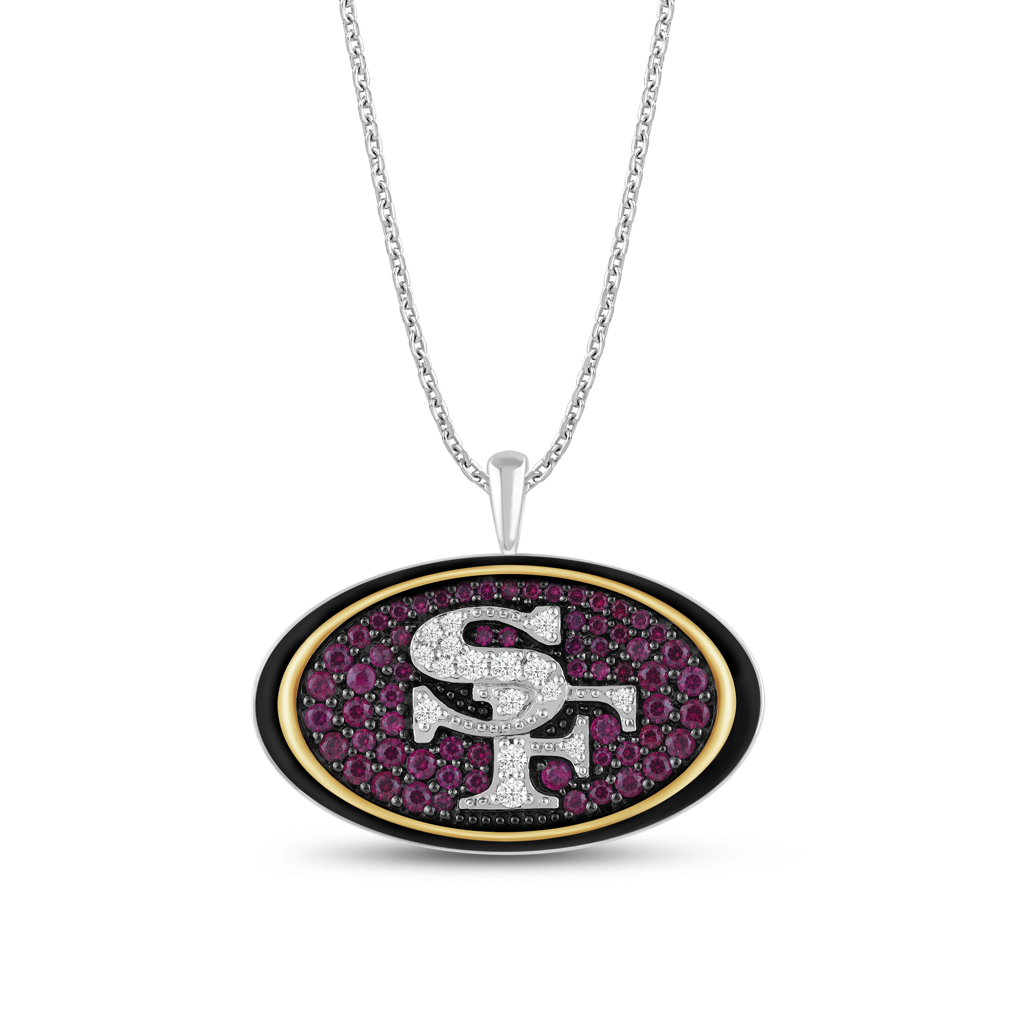 Nfl Truefans San Francisco 49ers Cubic Zirconia Yellow Gold-Plated and Sterling Silver Pendant Necklace 230$