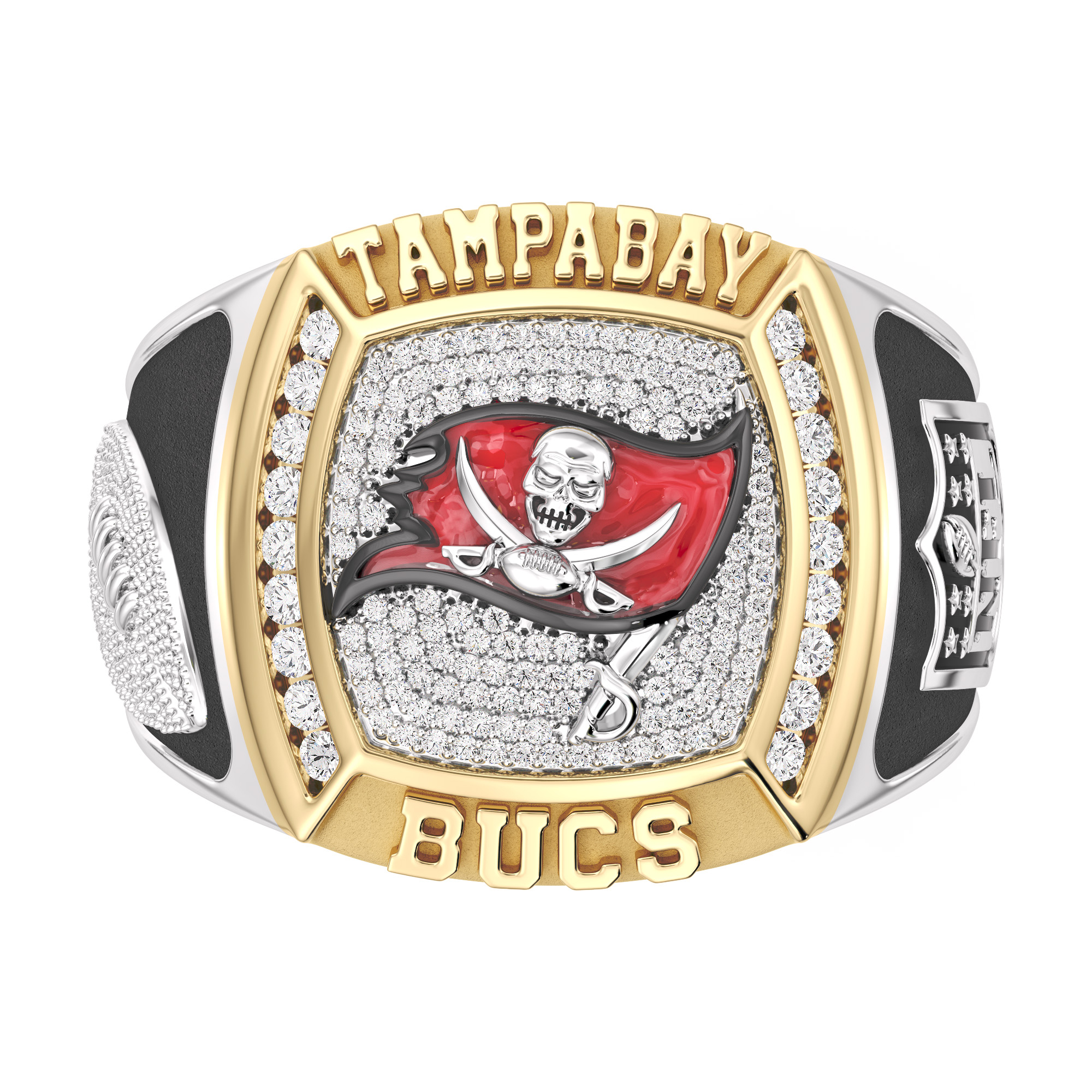 Nfl Truefans Men's  Tampa Bay Buccaneers 1/2ctw Diamond Two-Tone Yellow Gold and Sterling Silver Ring  Ring Size: 14