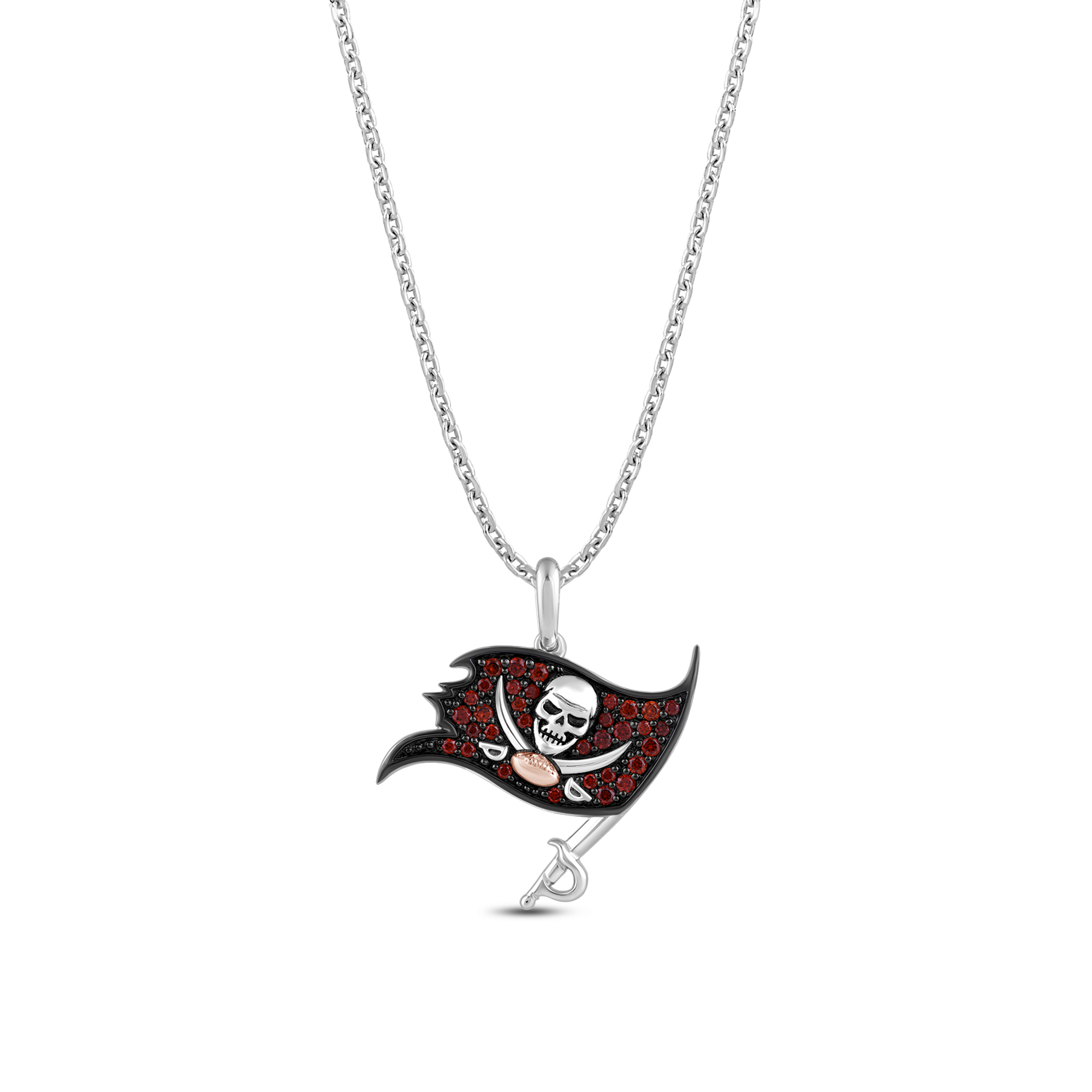 Nfl Truefans  Tampa Bay Buccaneers Red Cubic Zirconia Sterling Silver and Rose Gold-Plated Pendant Necklace