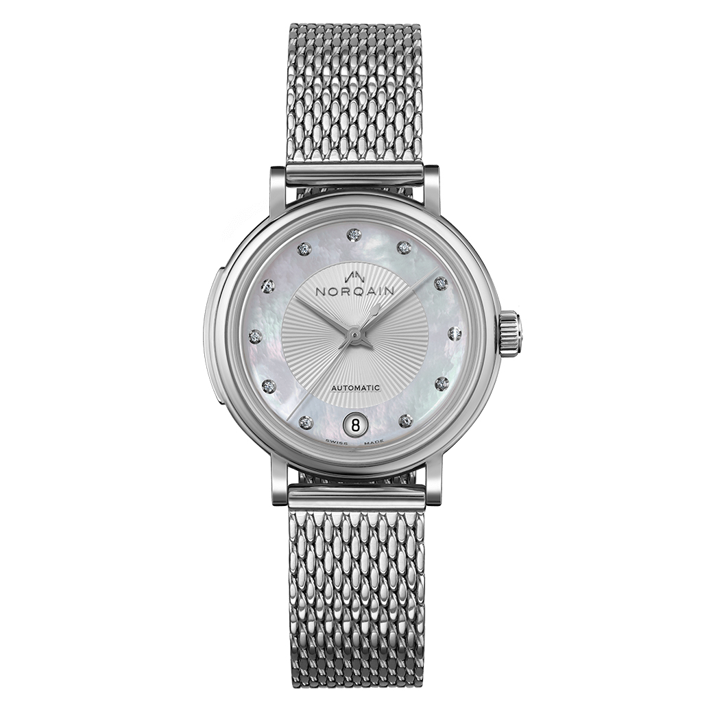 Freedom 60 Mother-of-Pearl Diamond Dial Milanaise Stainless Steel Automatic Watch | 34mm | - NORQAIN N2800S82A/M28D/281S