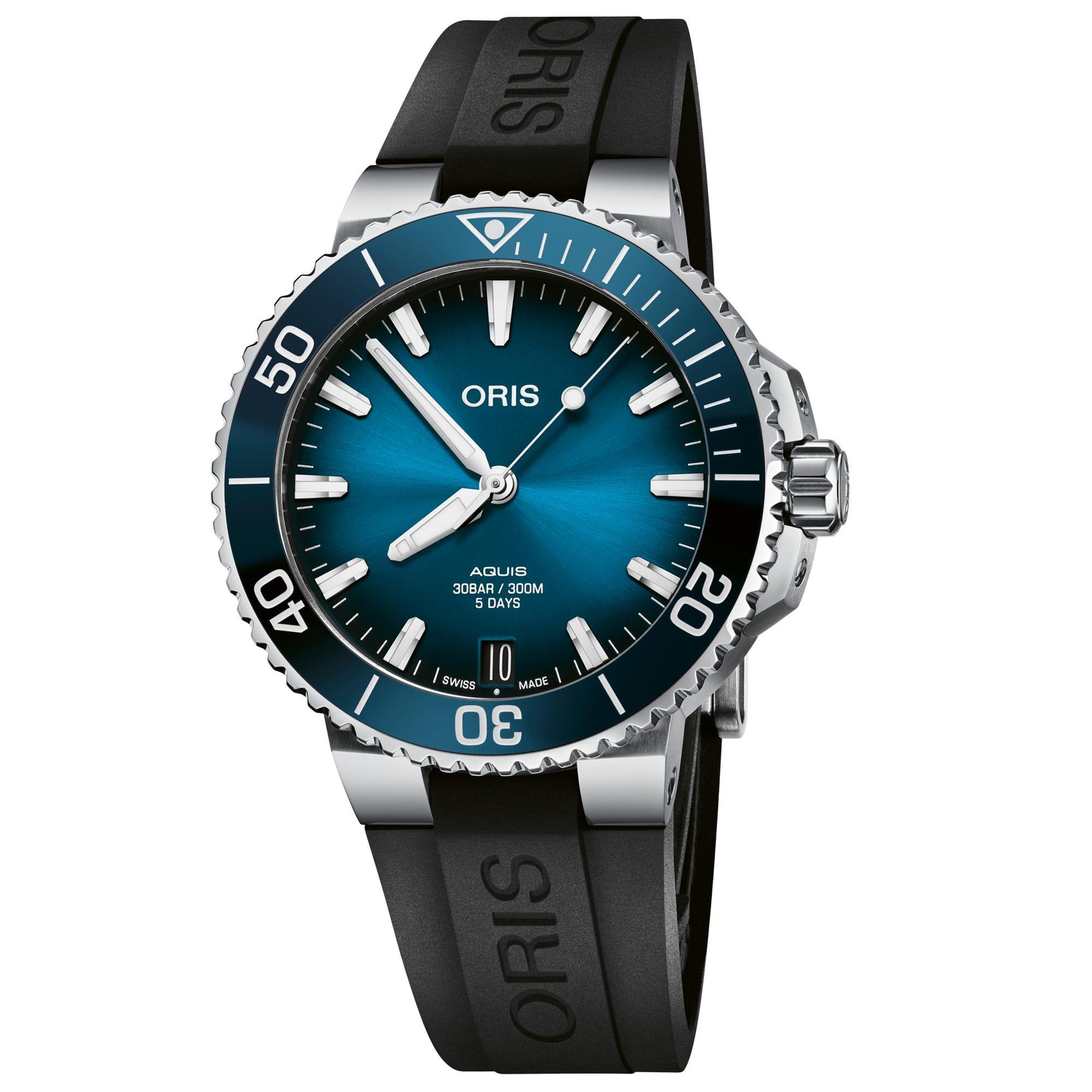 Oris Aquis Date Caliber 400 Blue Dial Black Rubber Strap Watch | 