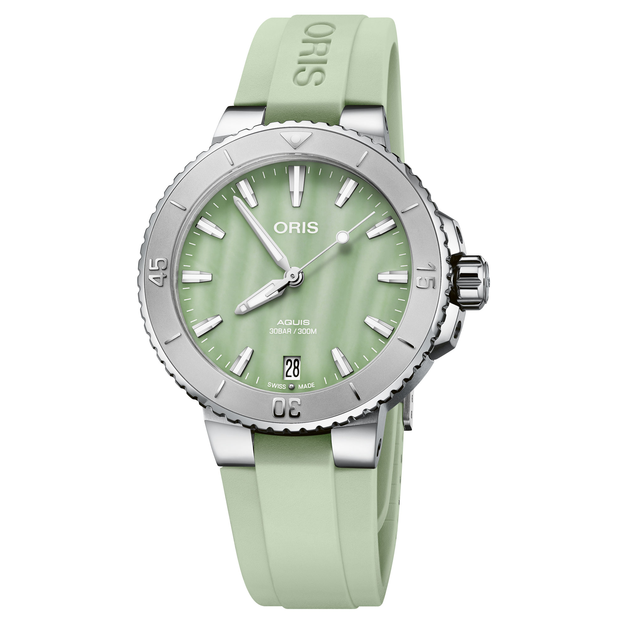 Oris Aquis Date Green Rubber Strap Watch | 36.5mm | 733 7770 4157 4 18 67FC