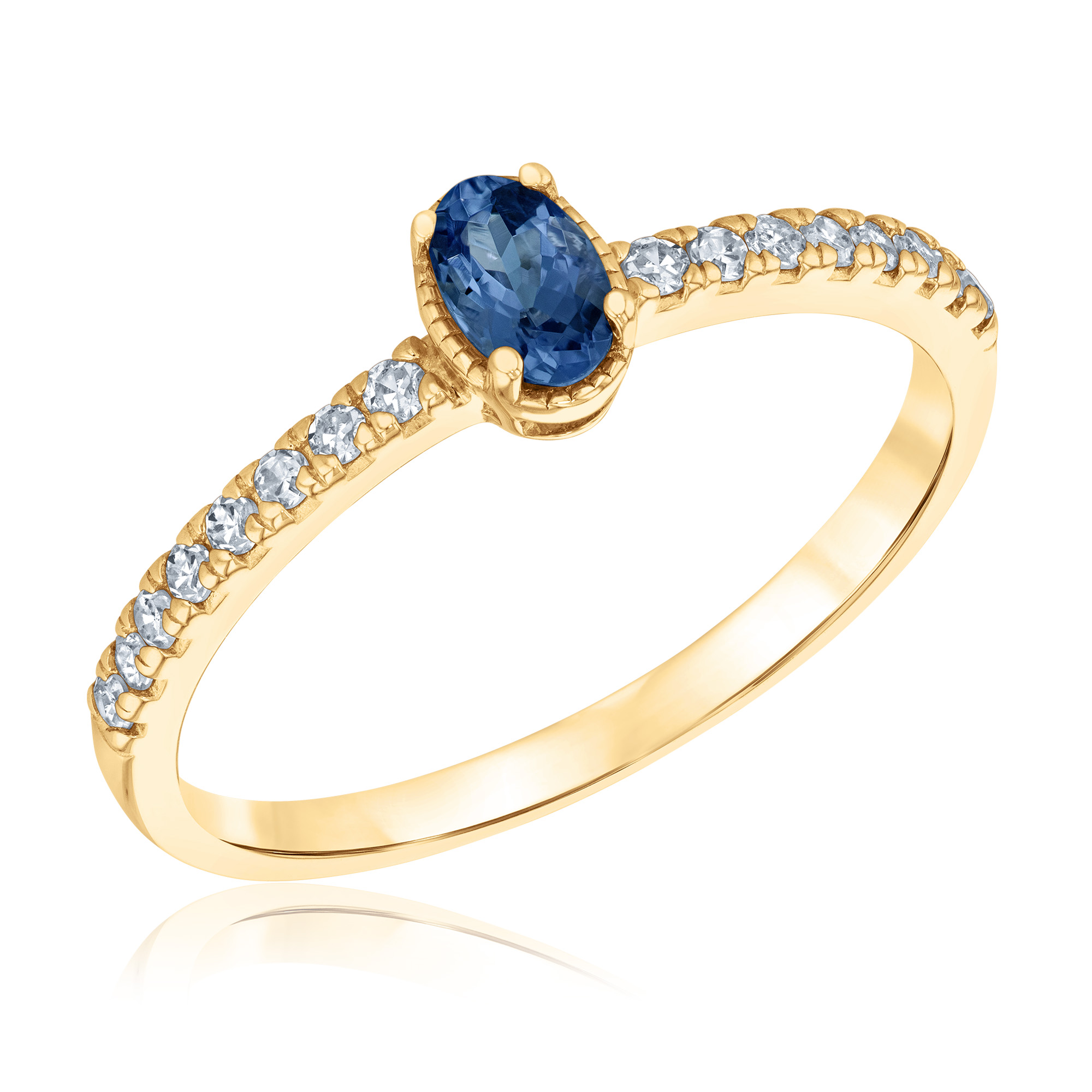 Oval Blue Sapphire and 1/6ctw Diamond Yellow Gold Ring