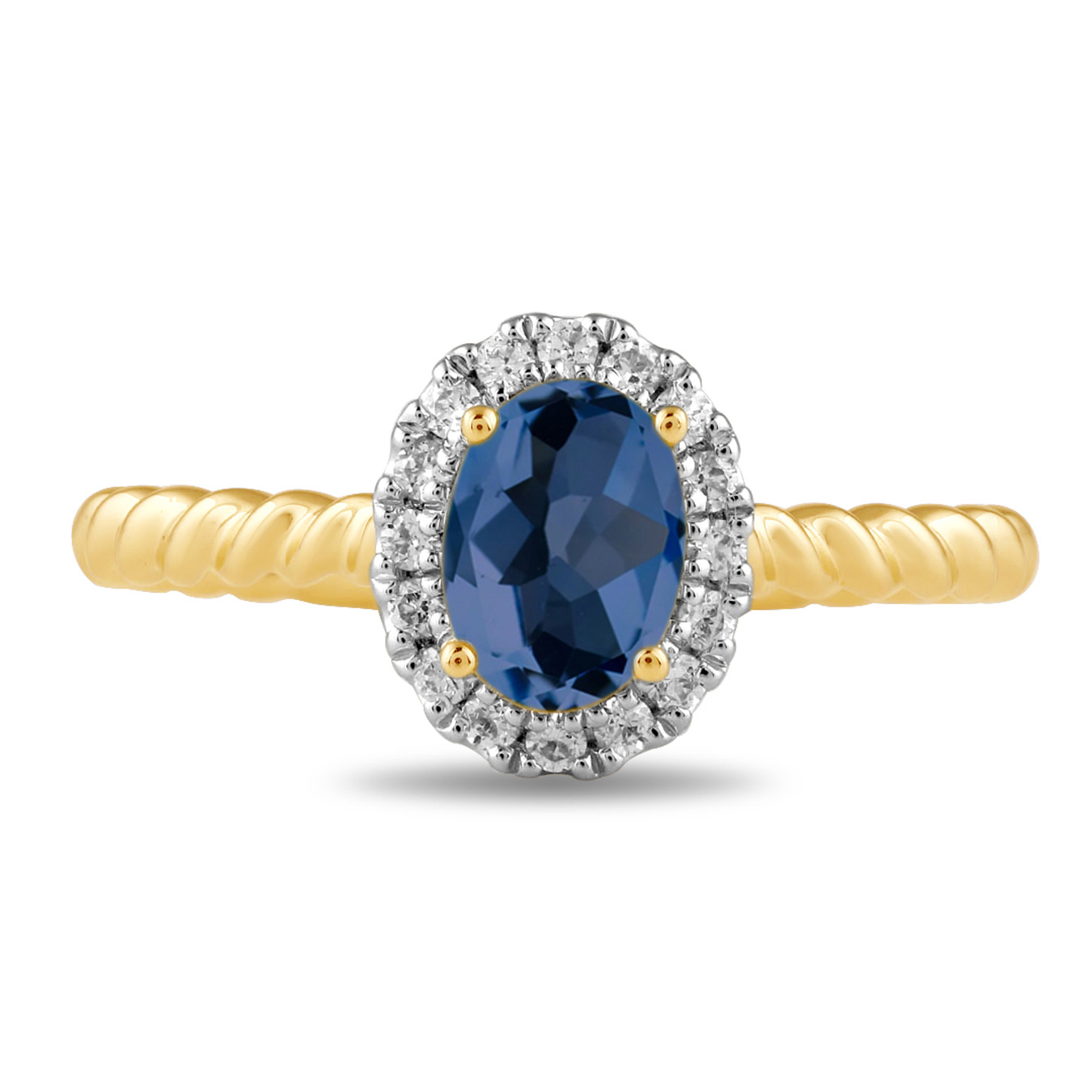 REEDS Womens Oval Blue Sapphire And 16Ctw Lab Grown Diamond Halo Yellow Gold Ring - Size 7 600$