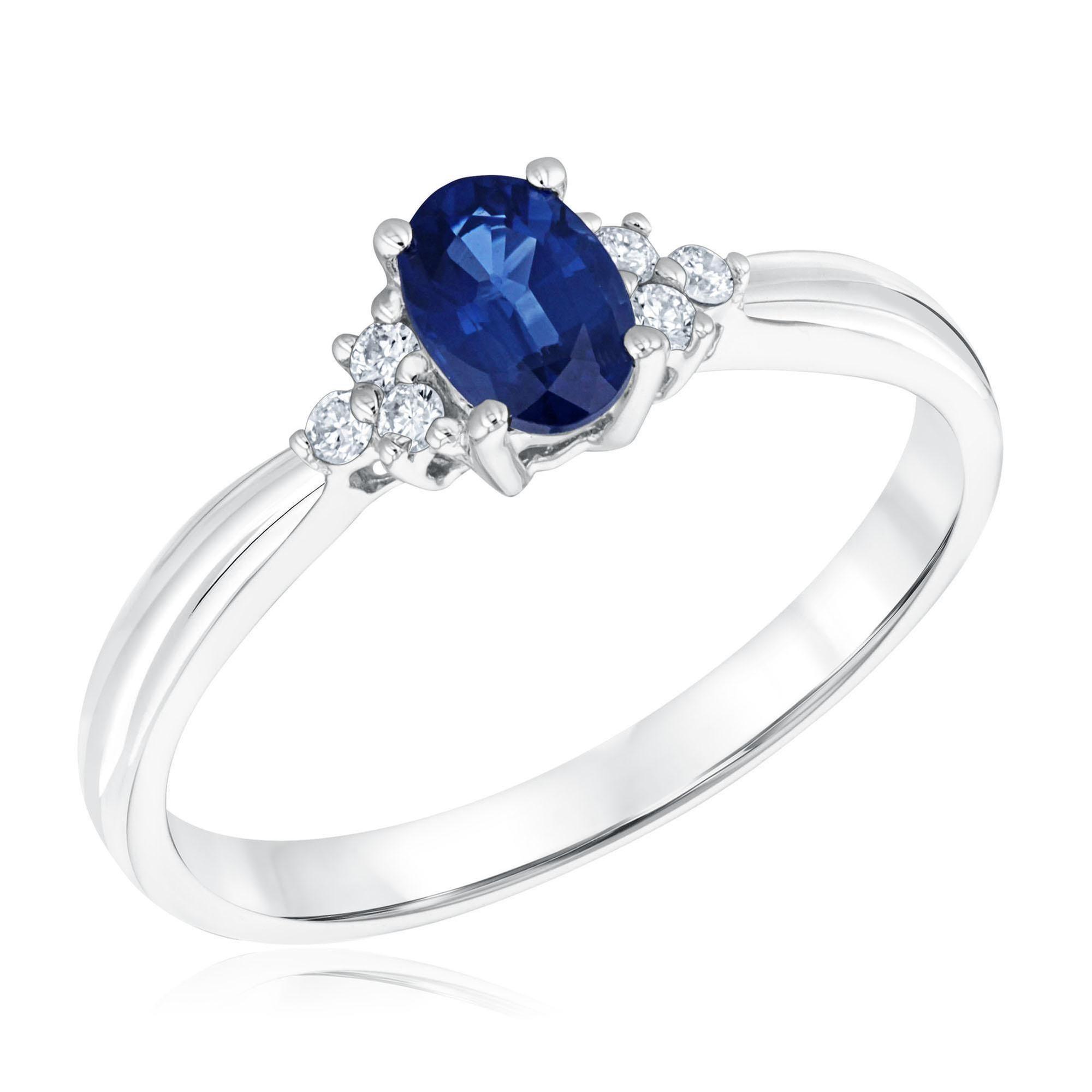 Oval Blue Sapphire and Diamond Accent Ring