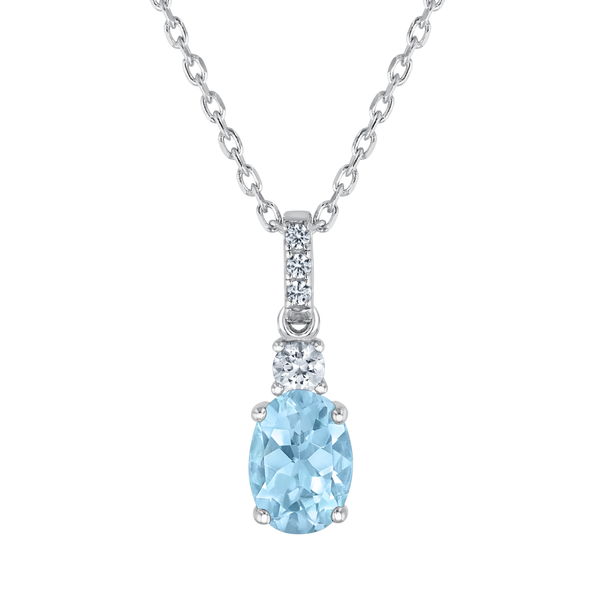 Oval Created Blue Quartz and Created White Sapphire Sterling Silv