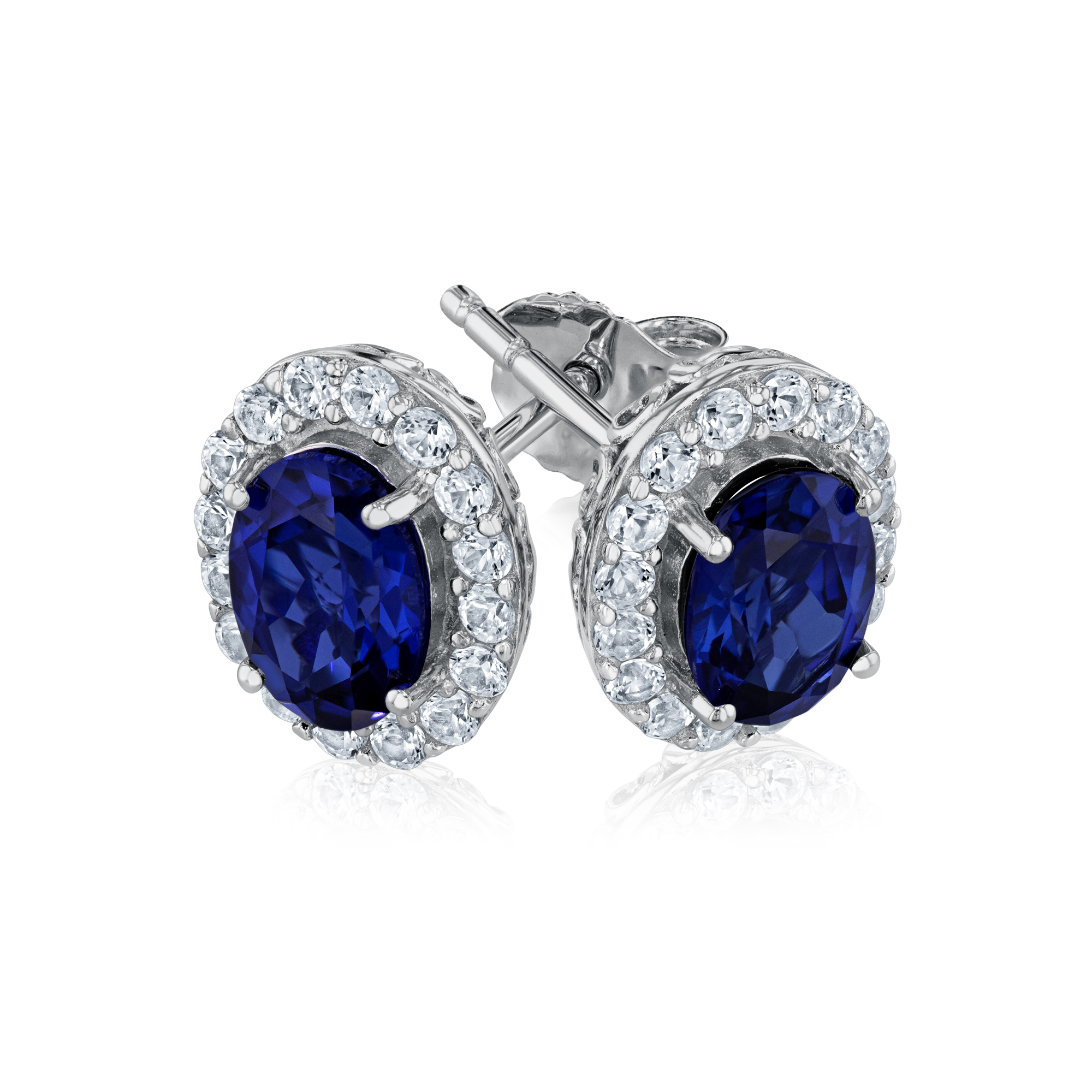 Oval Created Blue Sapphire and Created White Sapphire Sterling Si