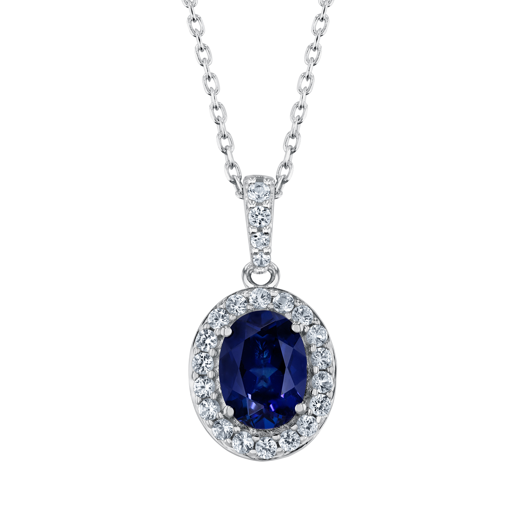 Oval Created Blue Sapphire and Created White Sapphire Sterling Si