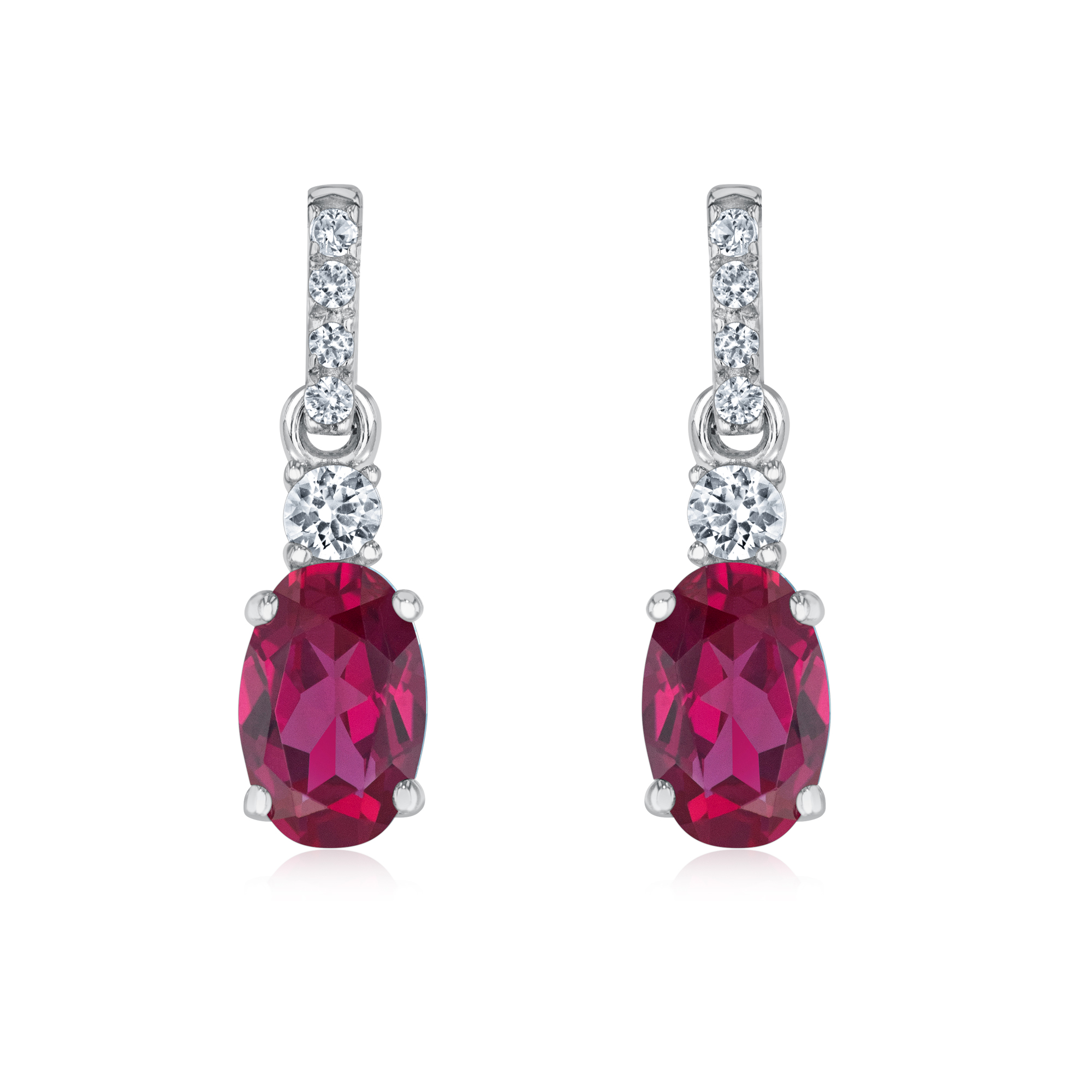 Oval Created Ruby and Created White Sapphire Sterling Silver Drop