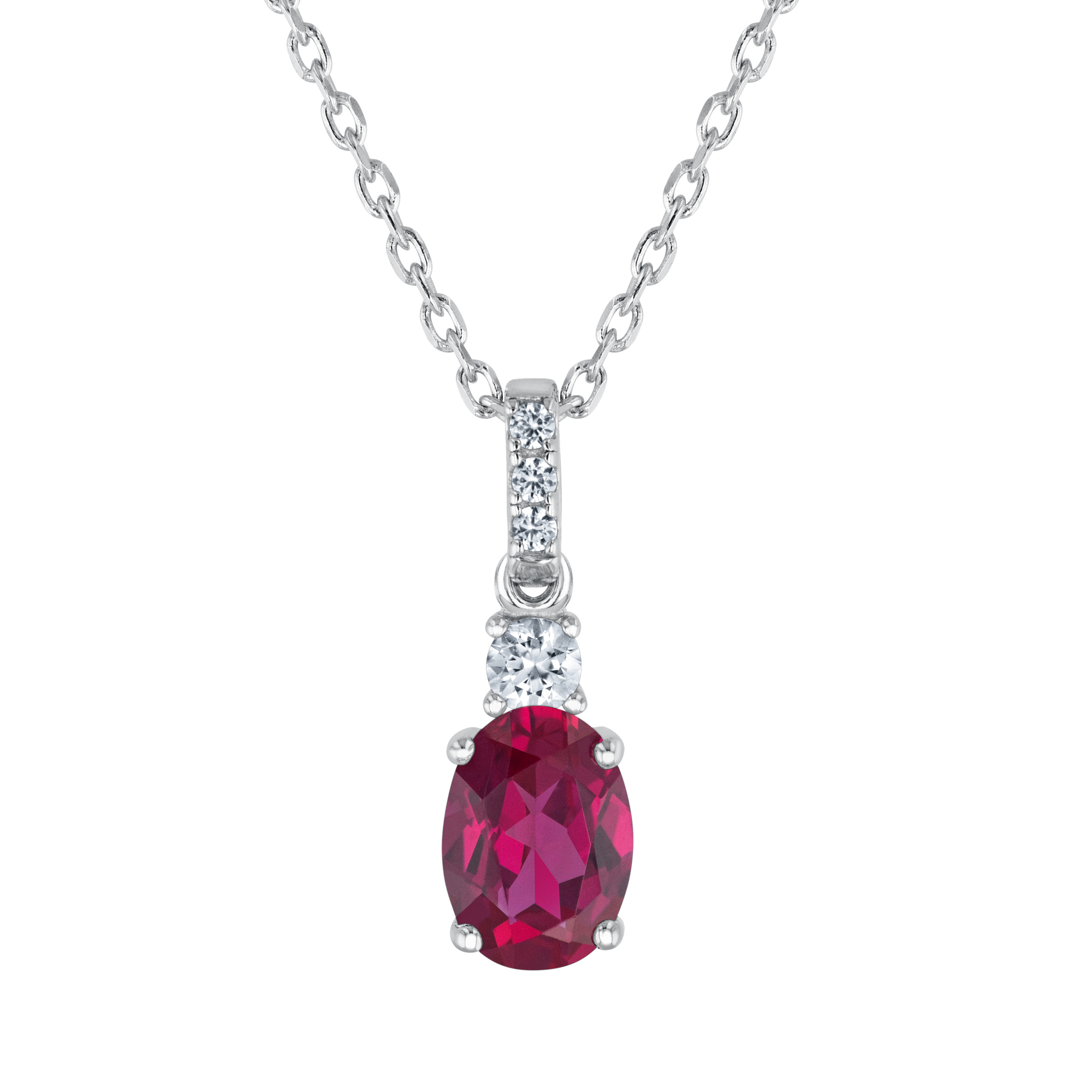 Oval Created Ruby and Created White Sapphire Sterling Silver Pend