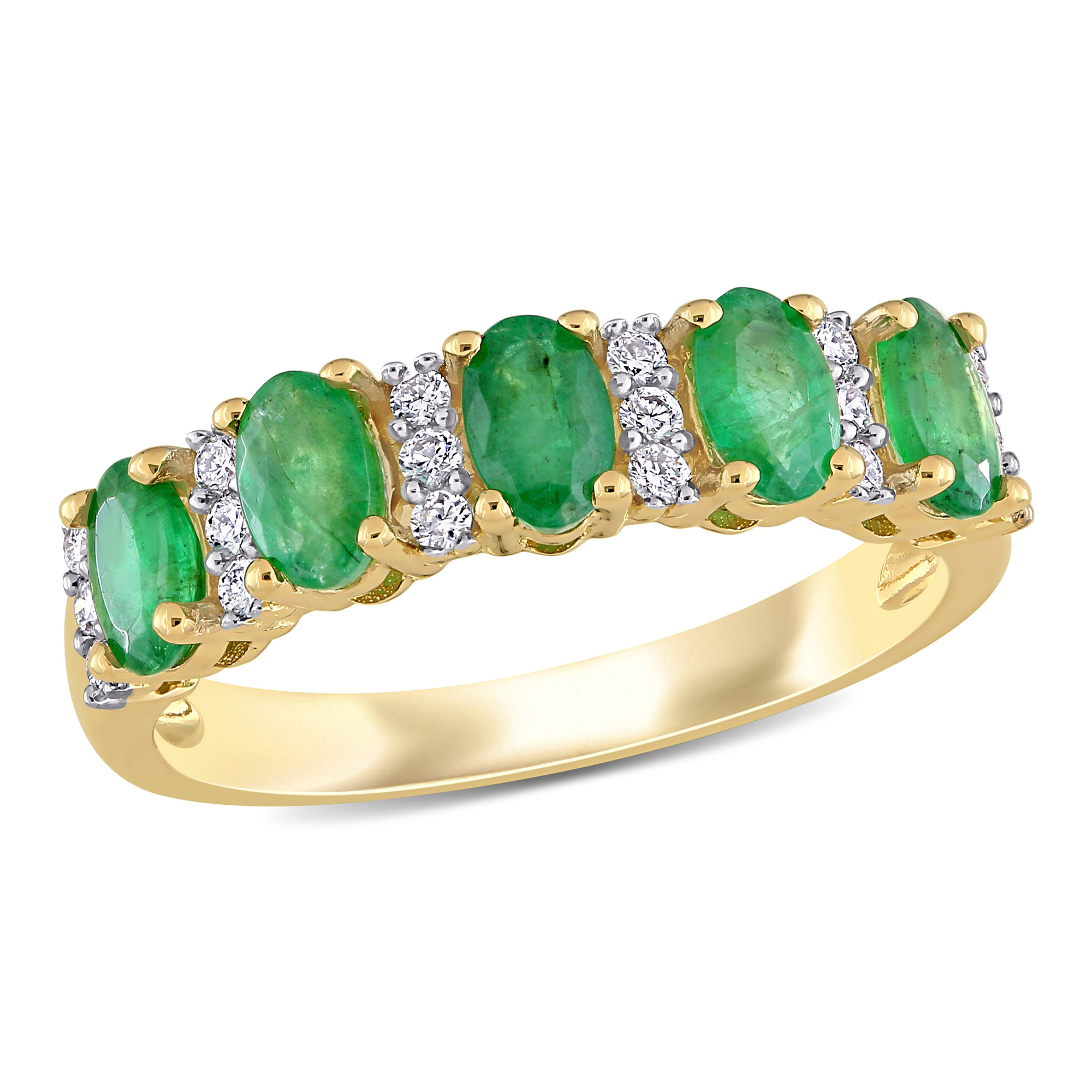 Oval Emerald and 1/6ctw Diamond Yellow Gold Ring | Size 4.5
