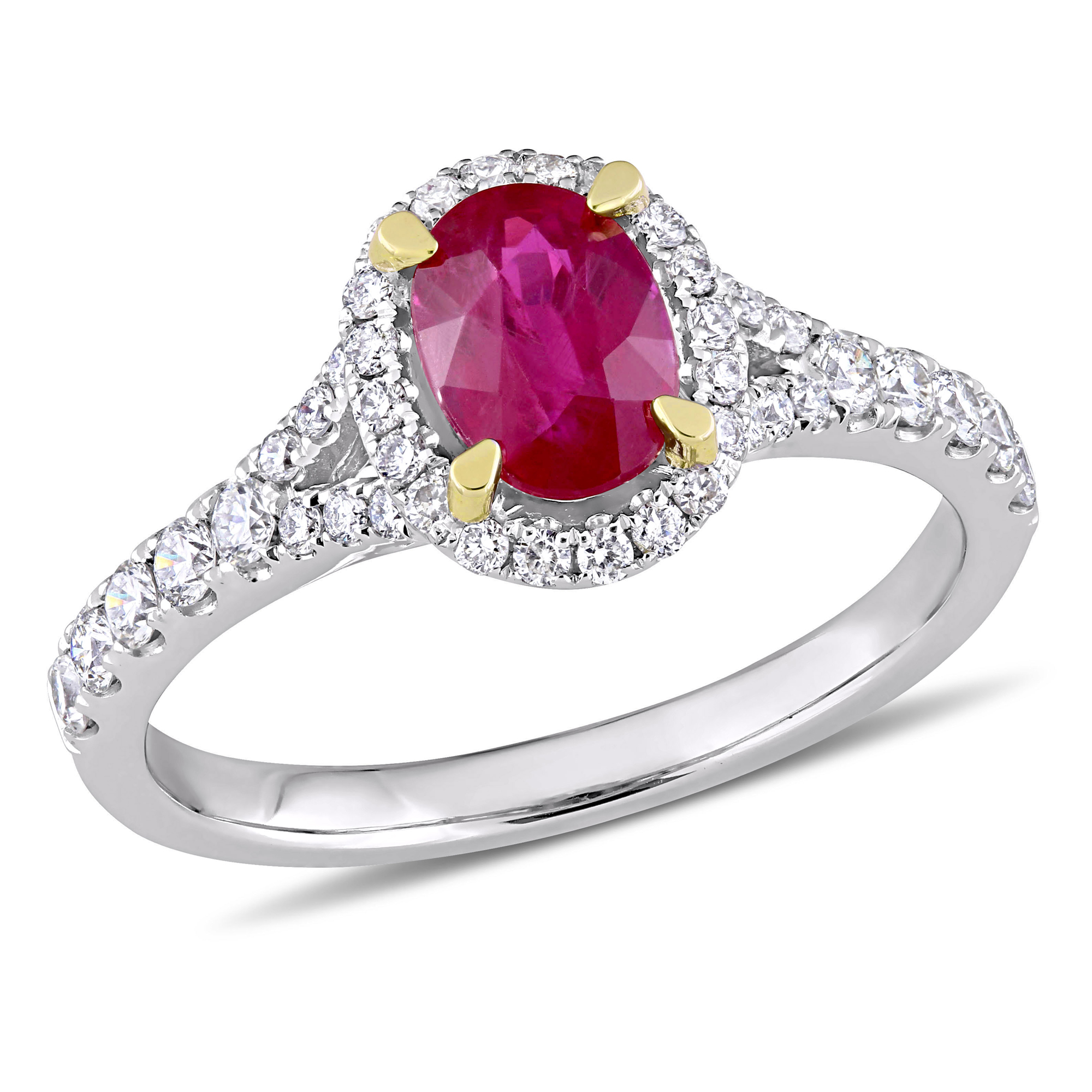 Oval Ruby and 1/2ctw Diamond White Gold Halo Ring - Size 8