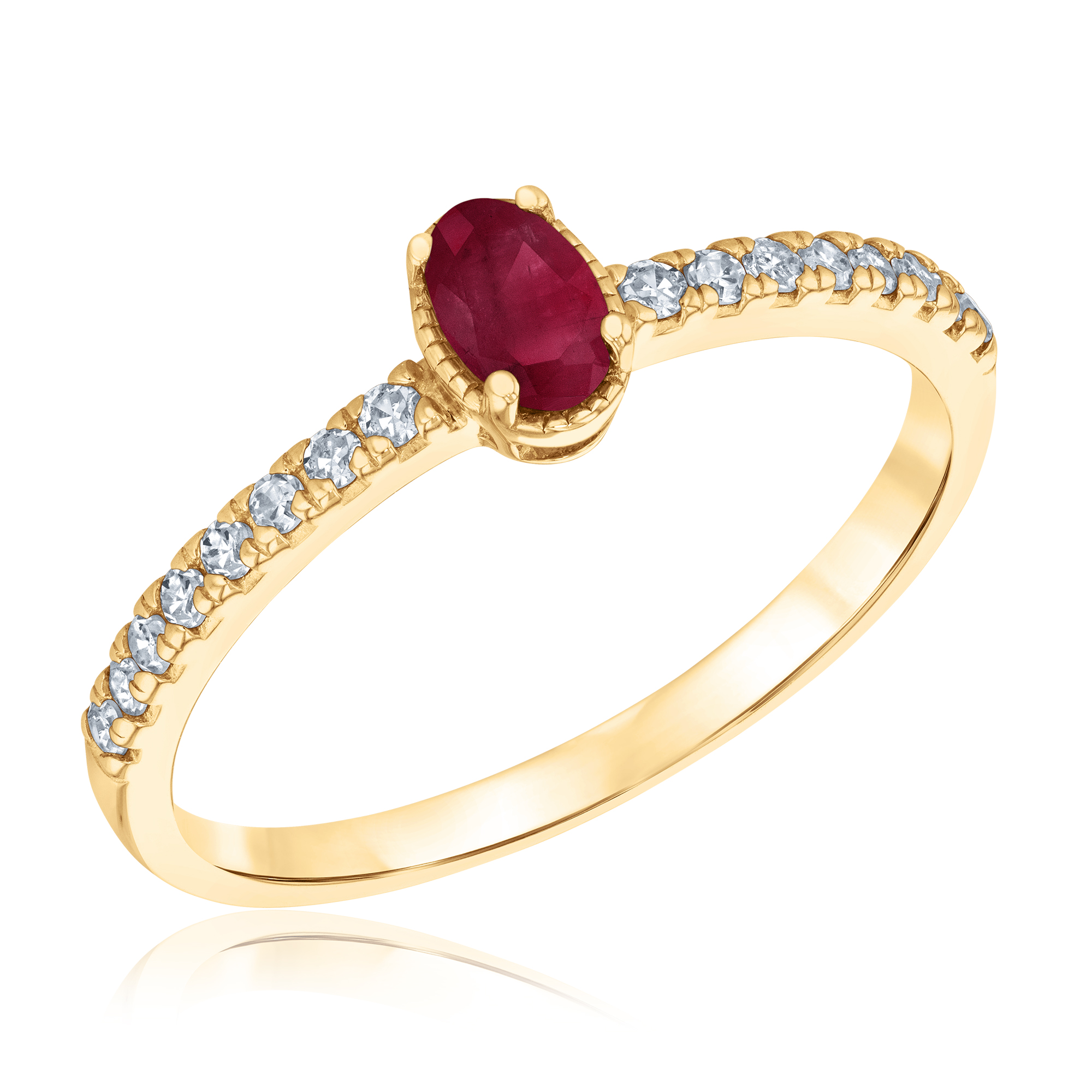 REEDS Womens Oval Ruby And 16Ctw Diamond Yellow Gold Ring  Ring Size 75