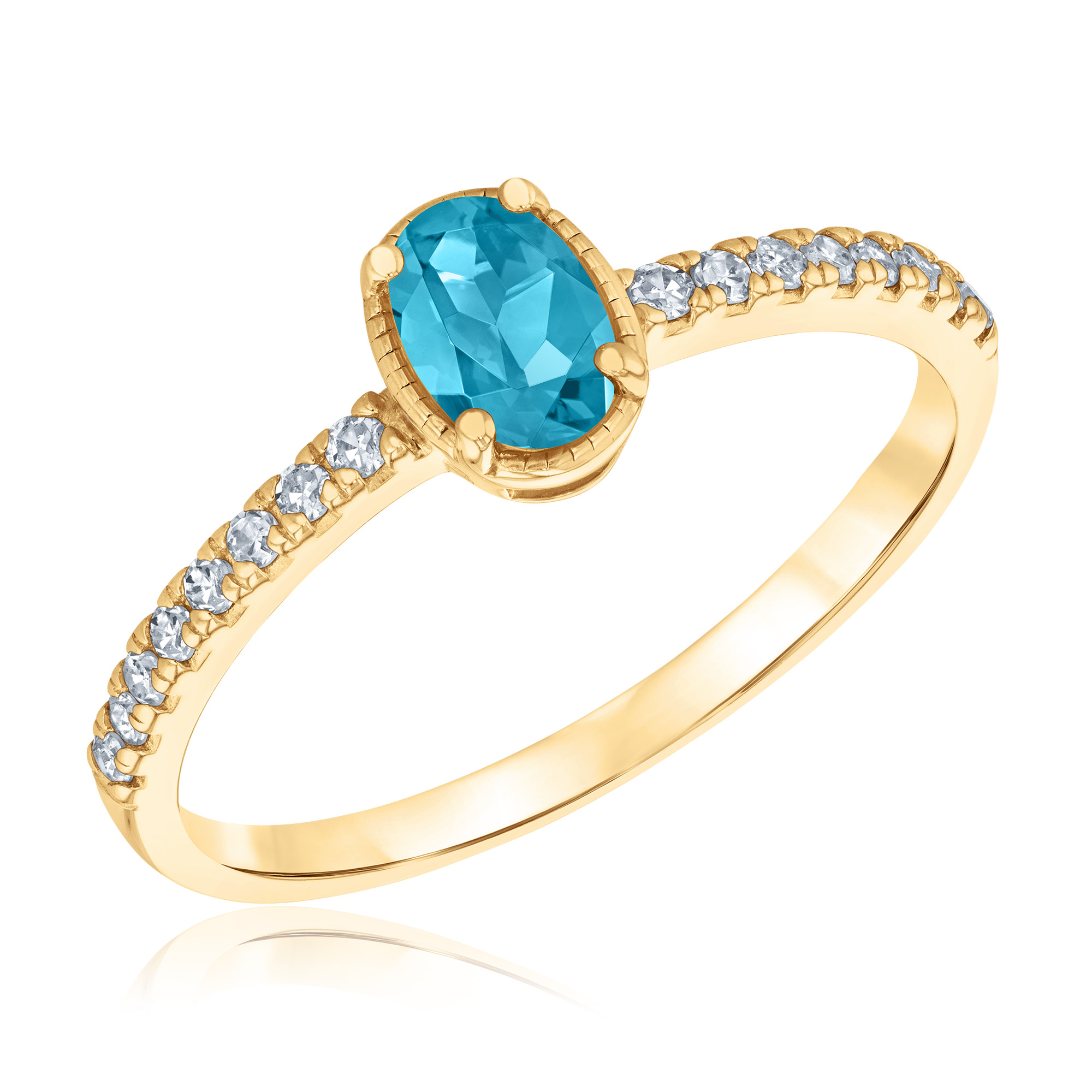 REEDS Womens Oval Swiss Blue Topaz And 16Ctw Diamond Yellow Gold Ring Ring Size 6 750$