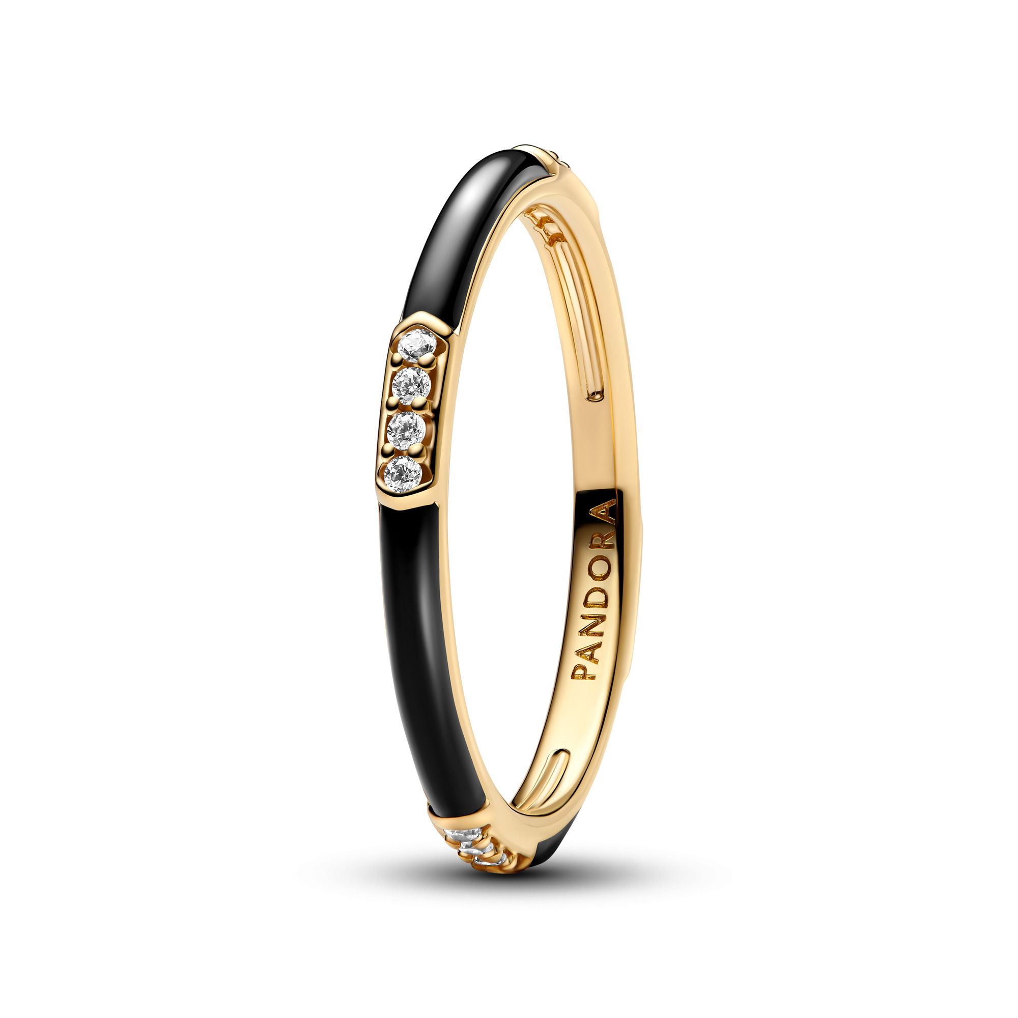 Pandora Women's  Black Enamel & Stones Gold-Plated Ring - Size 10.5