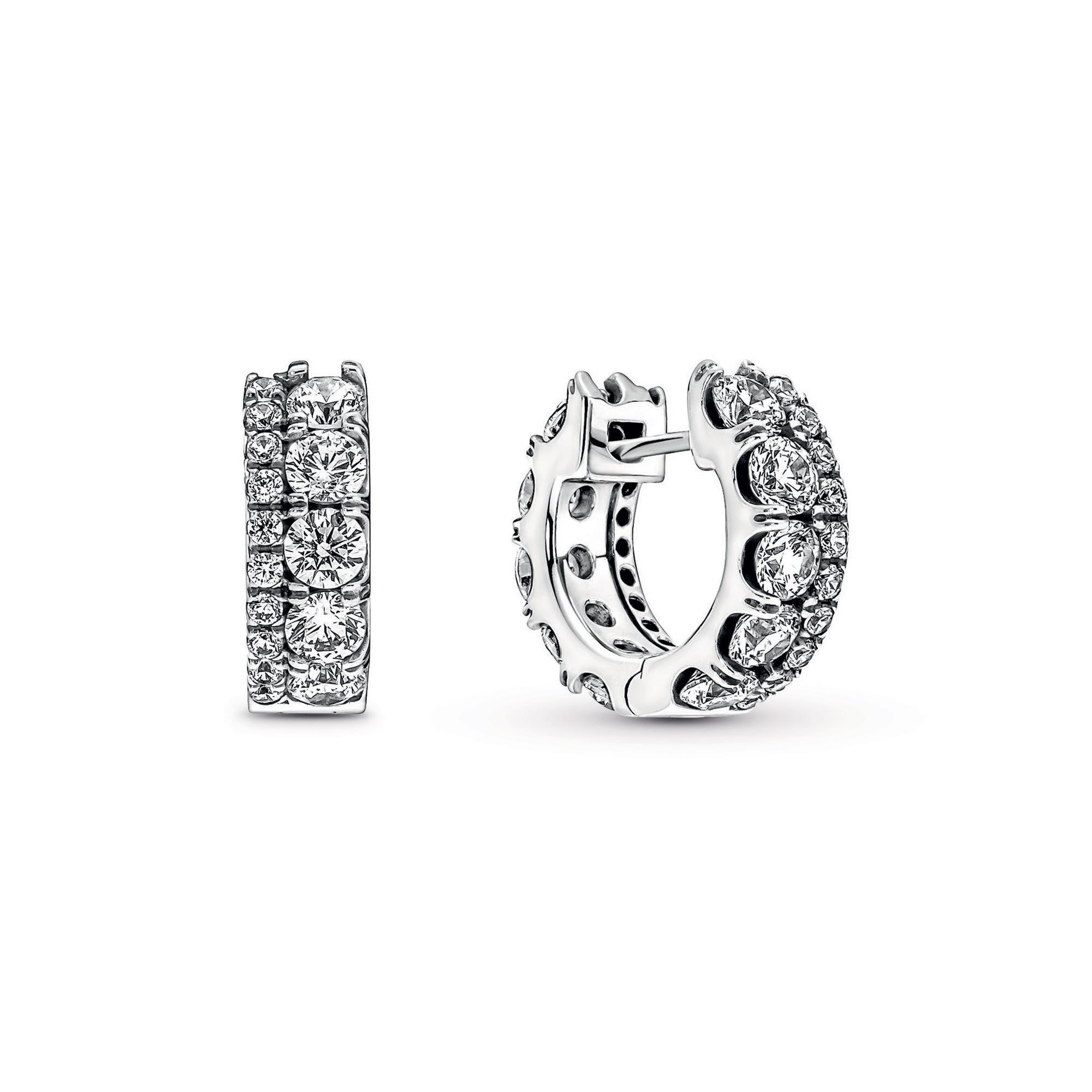 Pandora Double Band Pave Hoop Earrings