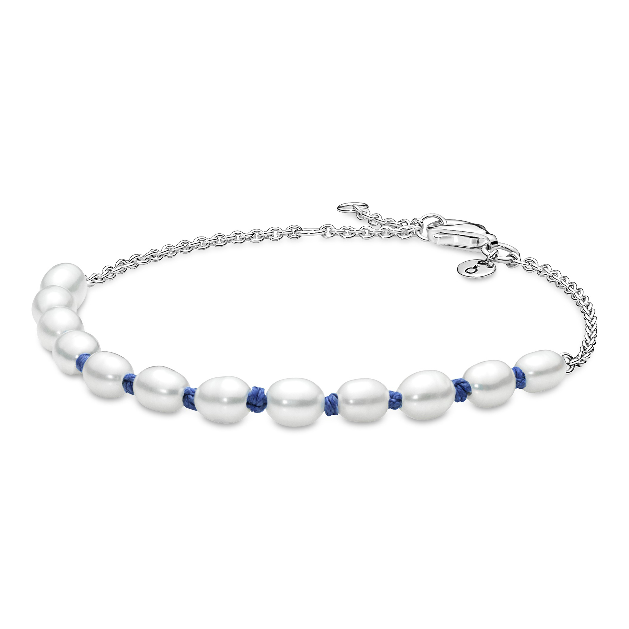 Pandora Freshwater Cultured Pearl Blue Cord Chain Bracelet - 6.3 