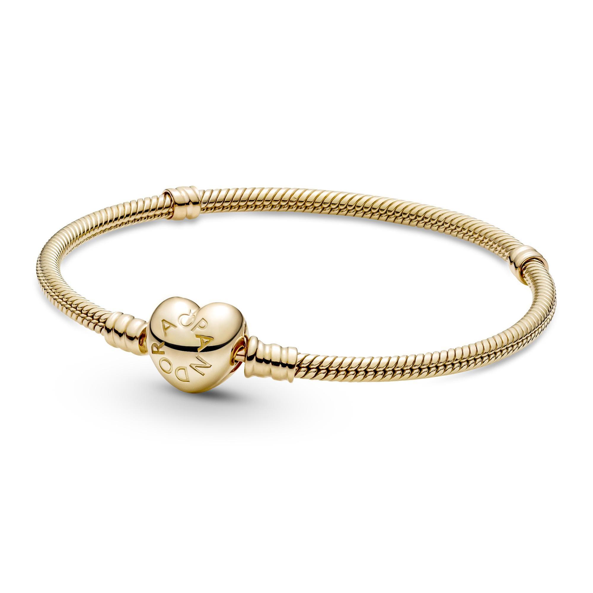 Pandora Gold Moments Heart Clasp Snake Chain Bracelet - 7.1in
