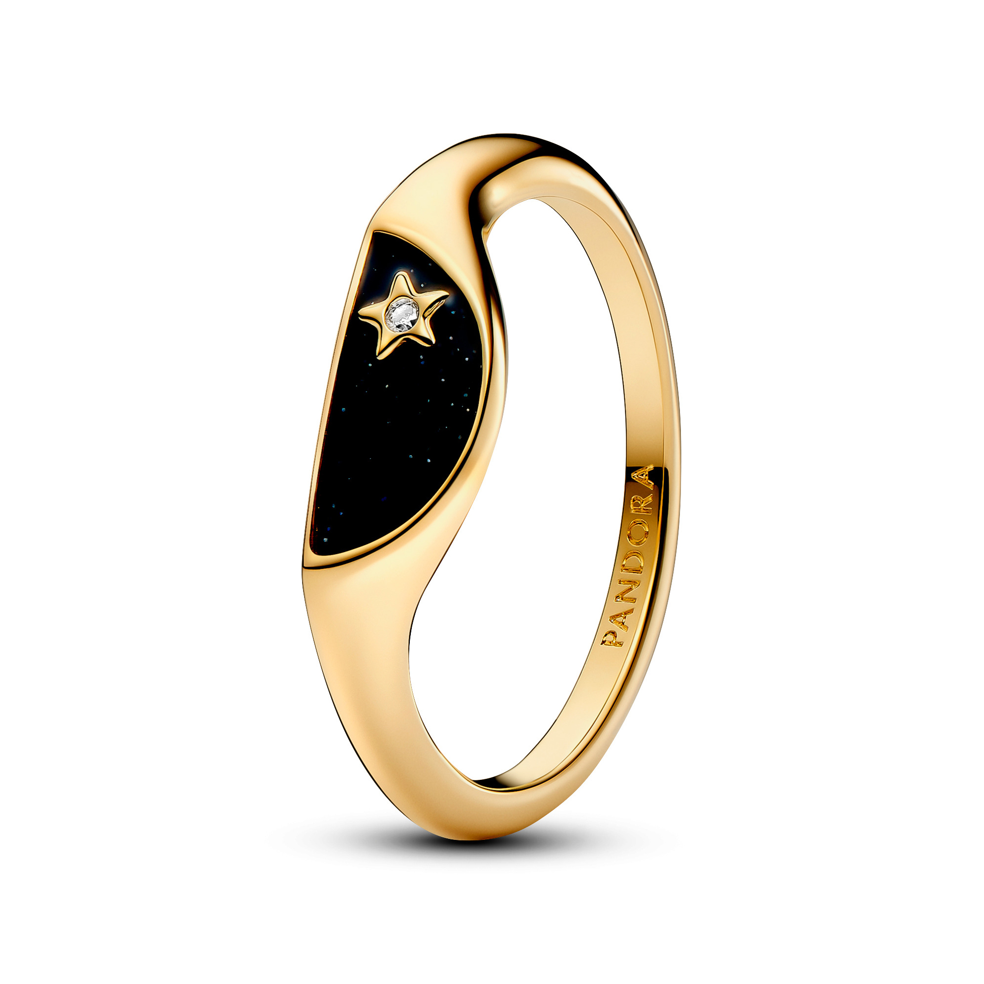 Pandora Women's ME Halved Enamel Gold-Plated Signet Ring Ring Size: 10